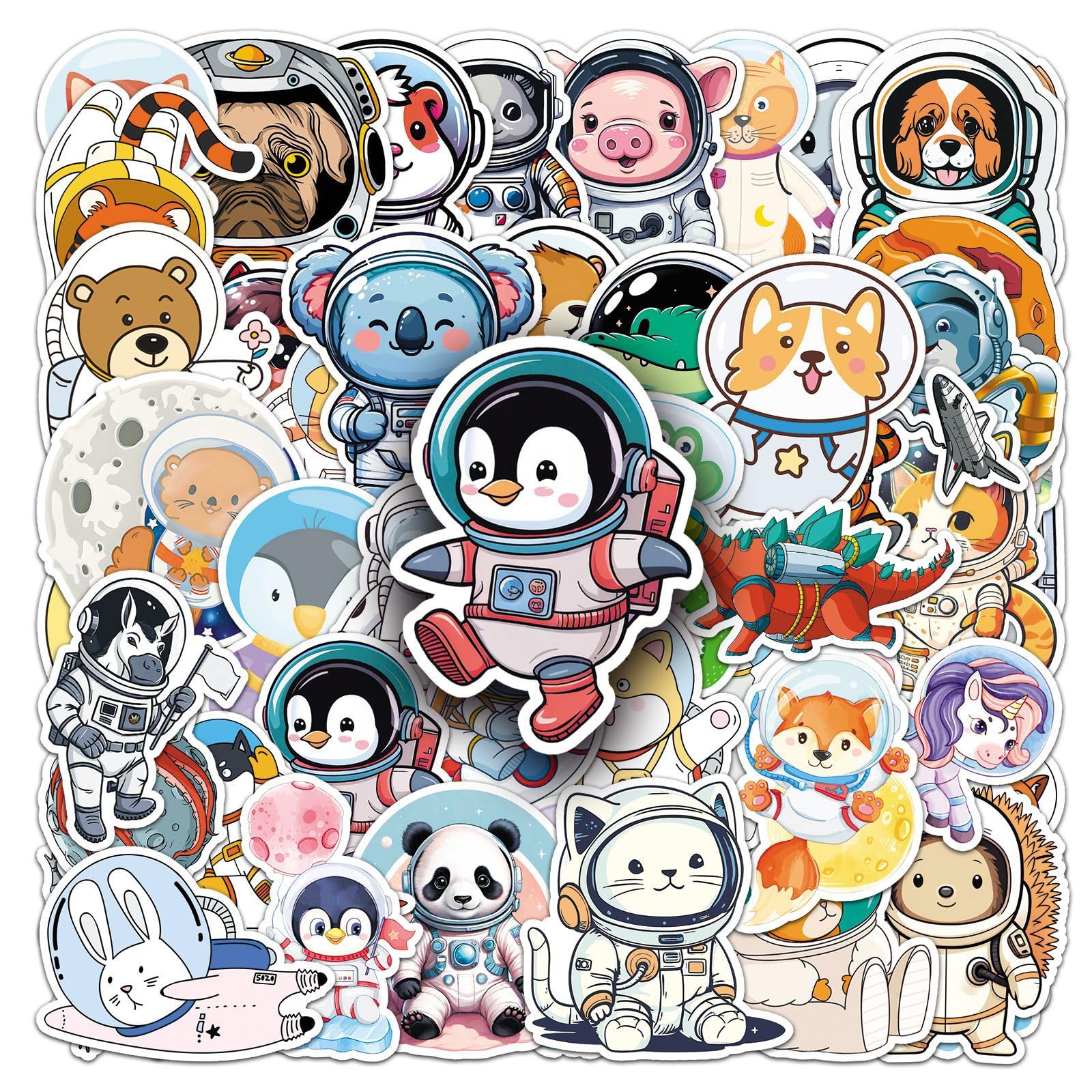 50 Stück Astronauten Aufkleber Pack Astronaut Sticker Set Wasserdichte Vinyl Sticker für Laptop Kinder Autos Motorrad Fahrrad Skateboard Gepäck Koffer Computer Aufkleber Graffiti Decal