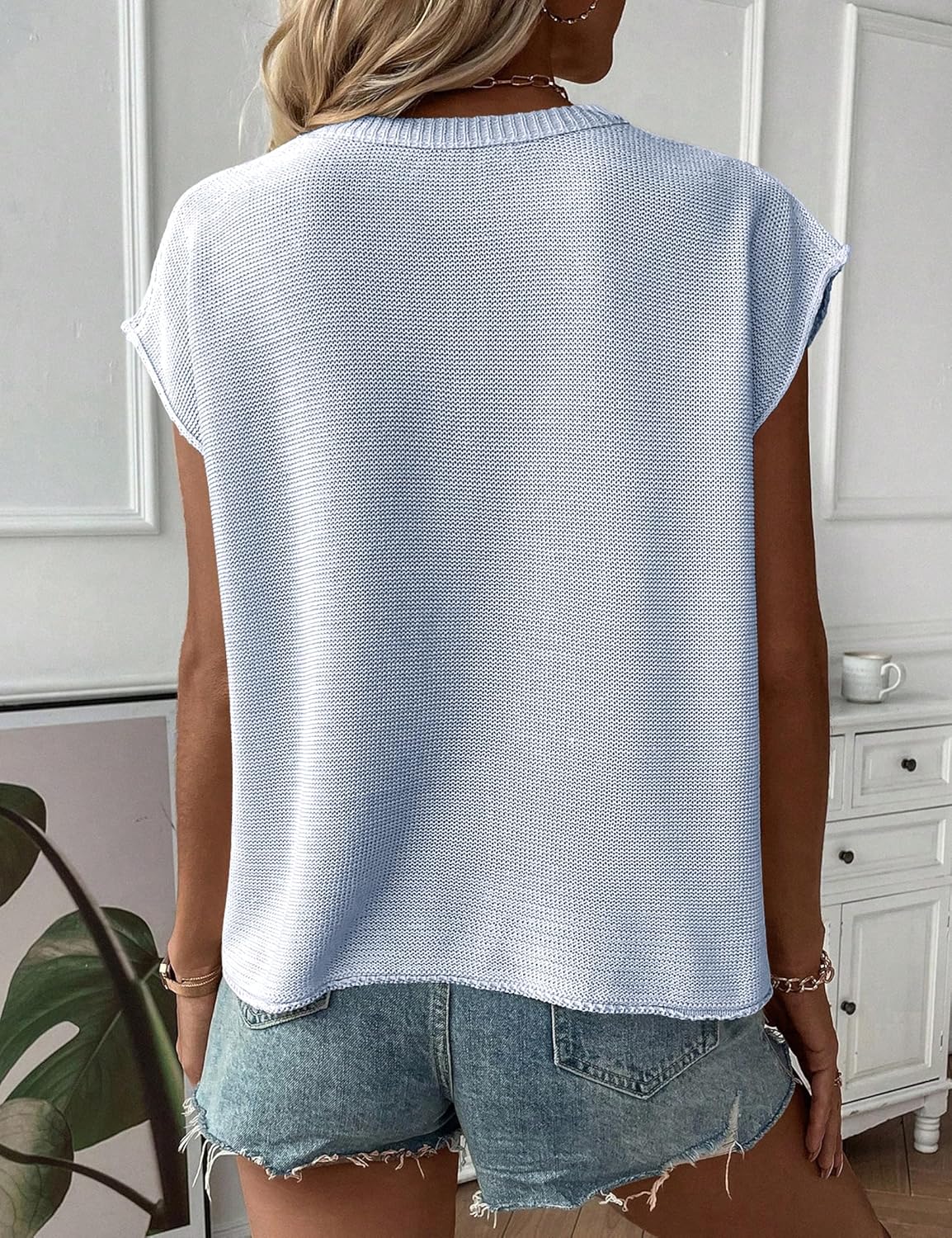 Womens Cap Sleeve Sweater Vest Crew Neck Knit Sleeveless Tank Tops Casual Lightweight Pullover Sweaters - Image 6