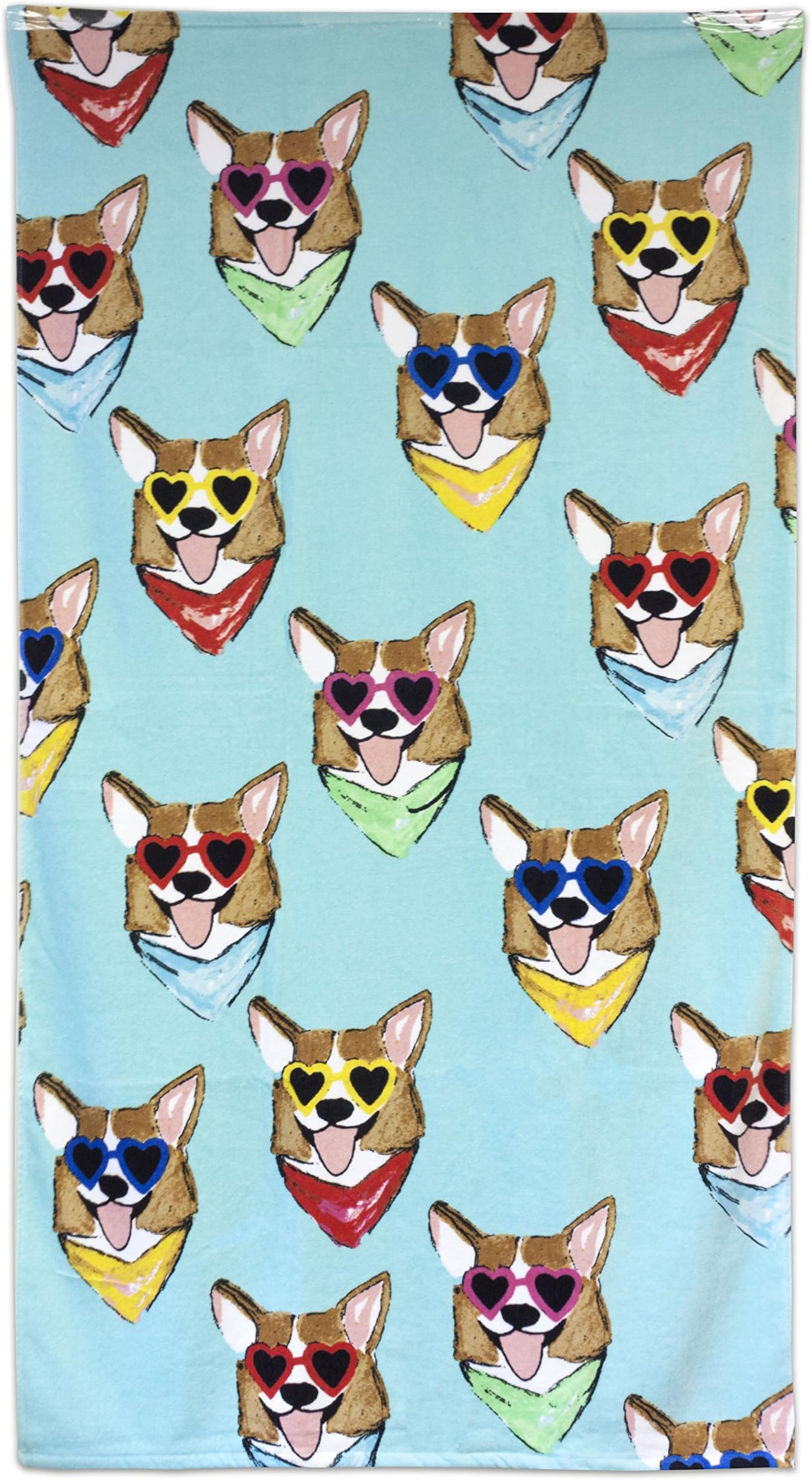 Corgi Love Towel, Aqua