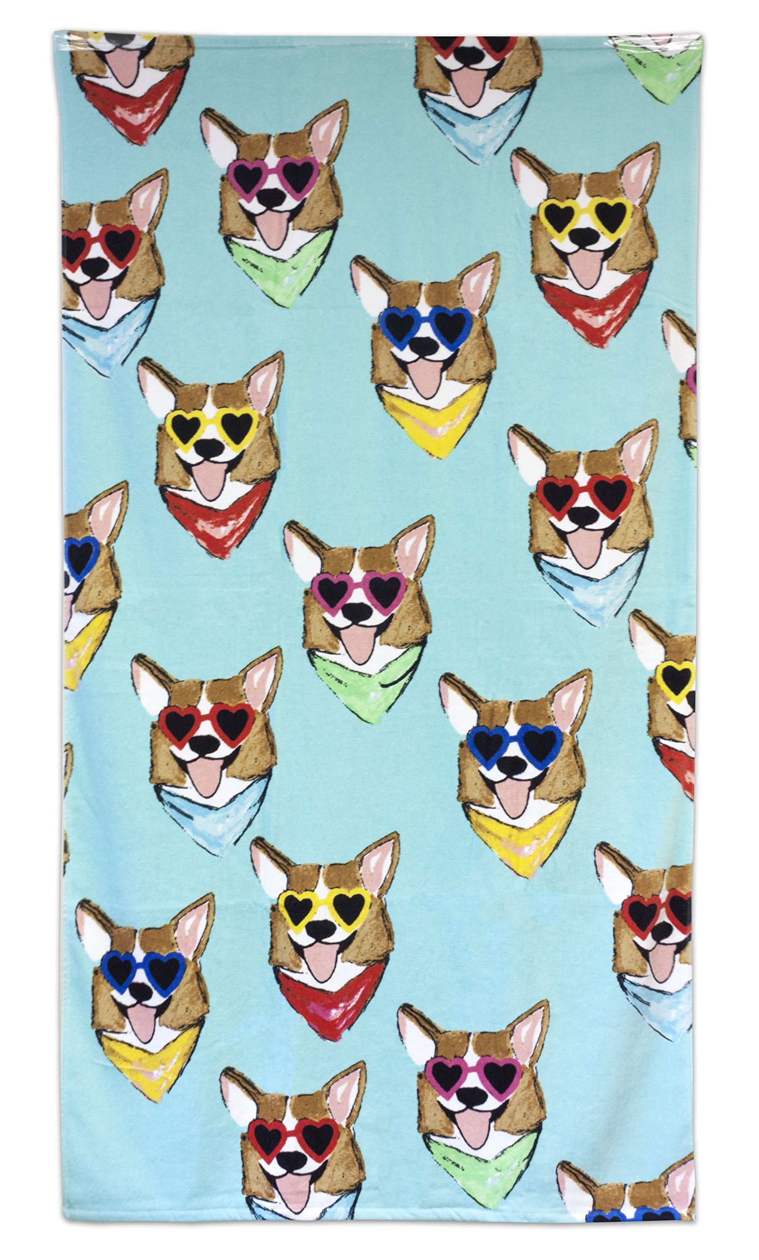 Corgi Love Towel, Aqua