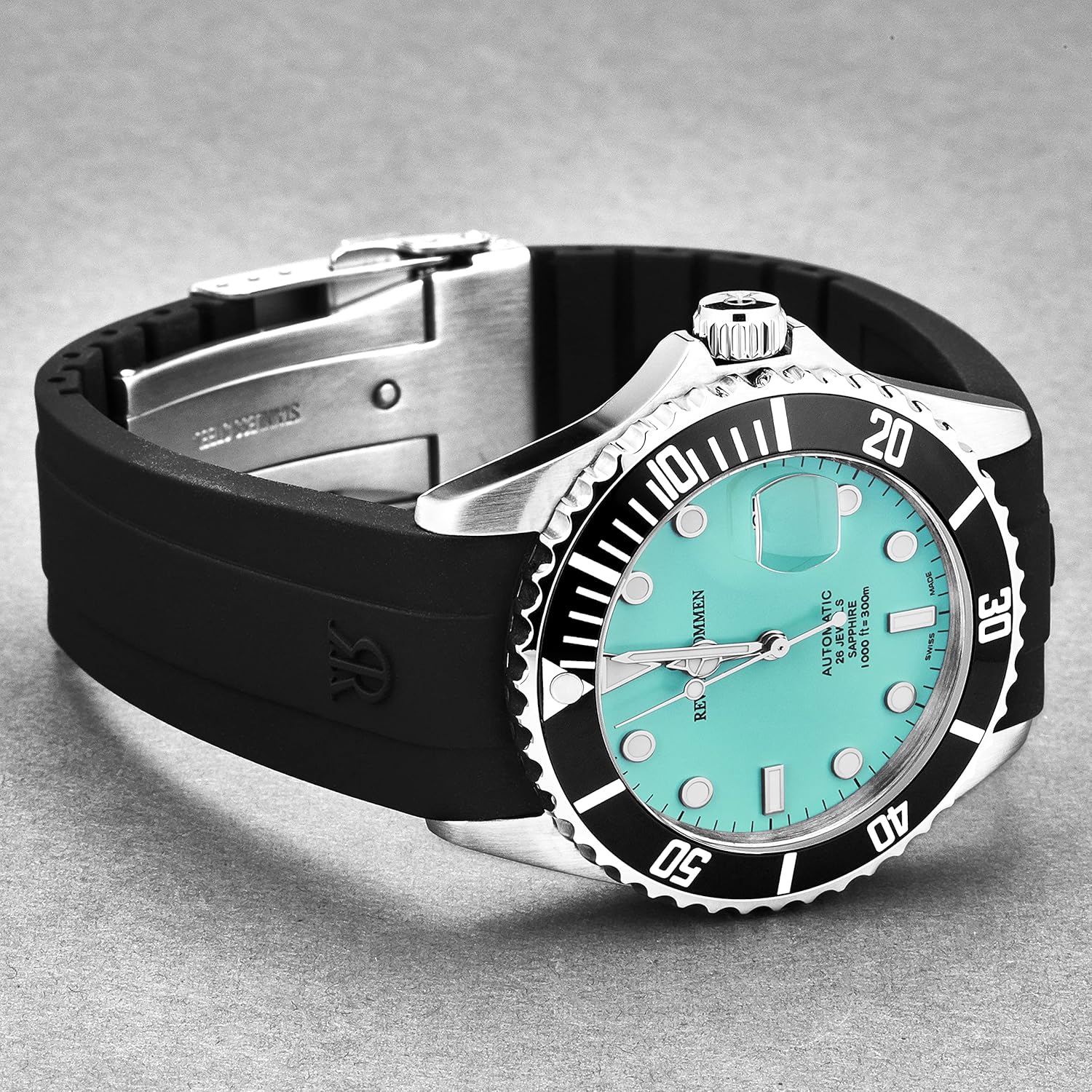 Revue Thommen Men's 'Diver' Green Dial Black Rubber Strap Swiss Automatic Watch 17571.2831