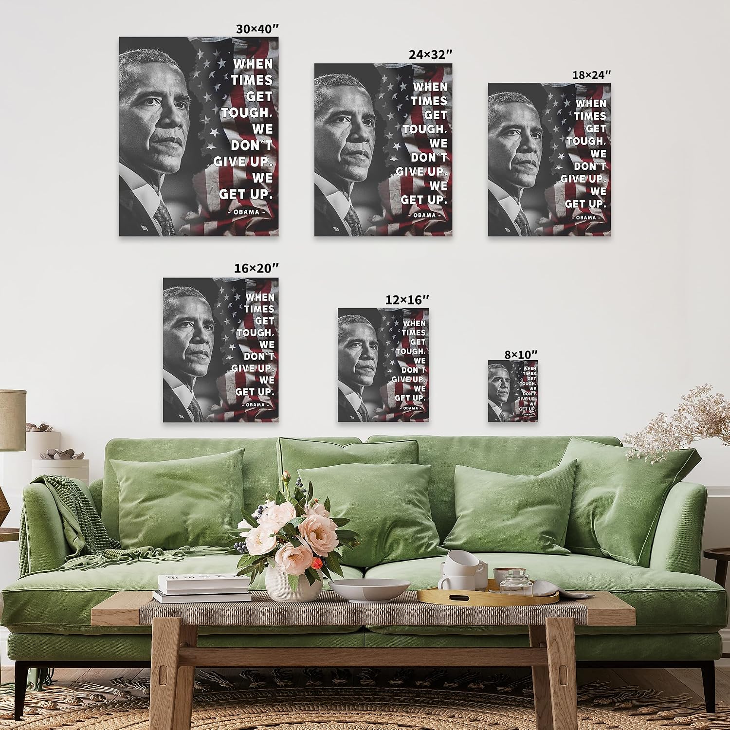 Poster Master We Don't Give Up Canvas - Obama Quotes Print - Encouraging Quotes Art - Motivational Gift for Men & Women - Inspiring Wall Decor for Living Room or Office - 8x10 STRETCHED Canvas