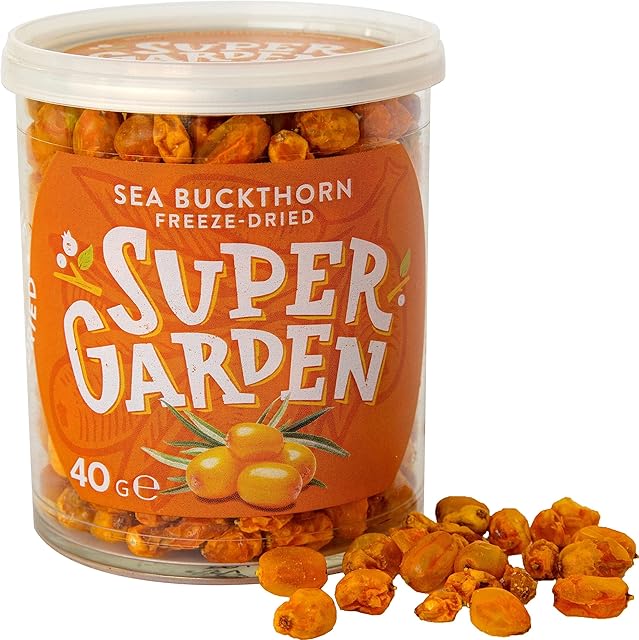 Freeze Dried Sea Buckthorns - Freeze Dried Fruit - Delicious & 100% Pure Freeze Dried Sea Buckthorn  No Gluten, Preservatives or Added Sugar  Freeze Dried Food by Super Garden, 40g