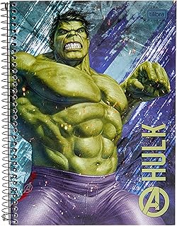 Caderno Espiral Capa Dura Universitário 1 Matéria Avengers 80 Folhas - Hulk Fundo Cinza - Tilibra