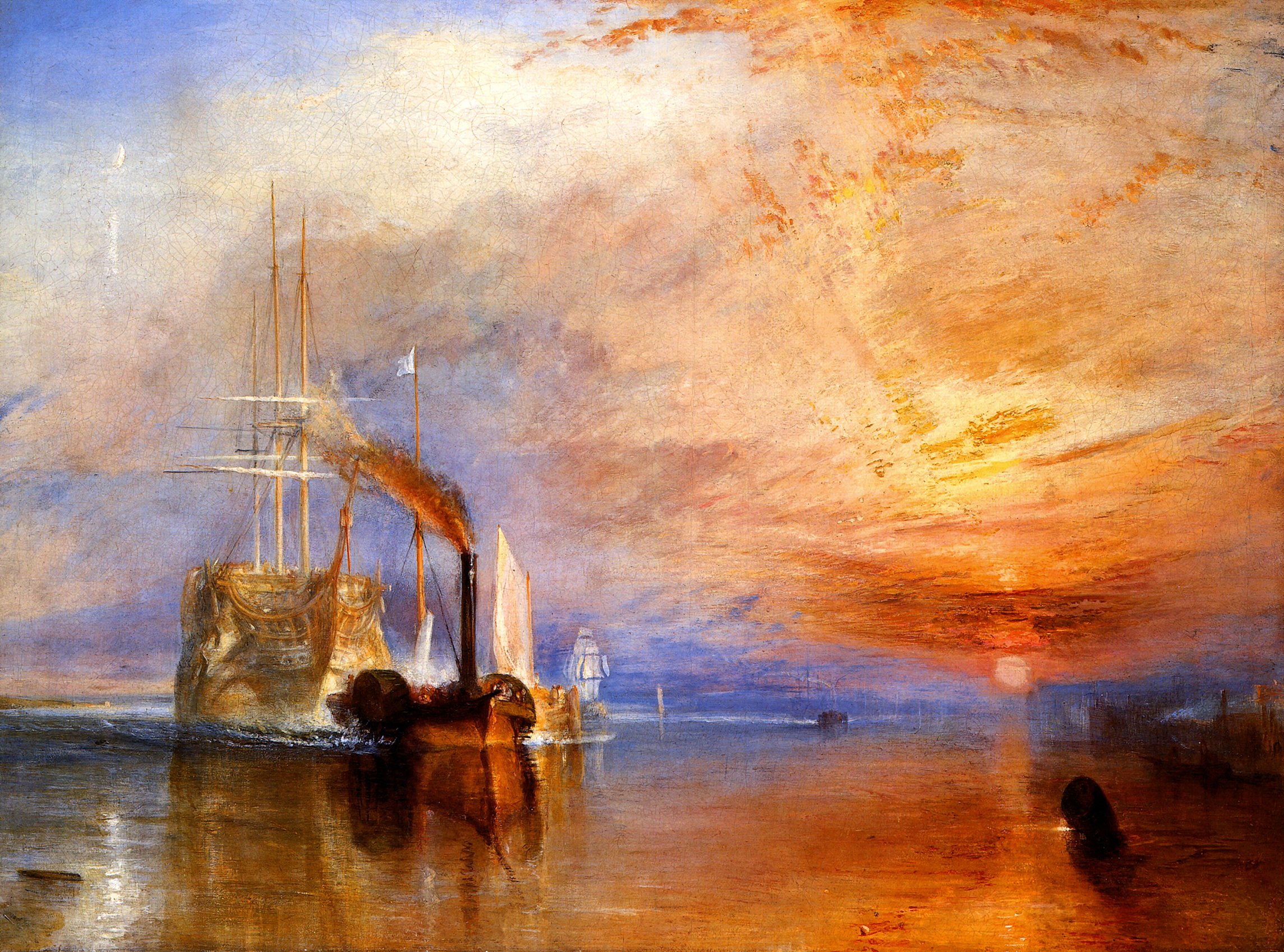 Masters Multi-Color Joseph Mallord William Turner Art Print: The Fighting 'Téméraire' Tugged To Her Last Berth To Be Broken Up. 1838. Living Room Decor
