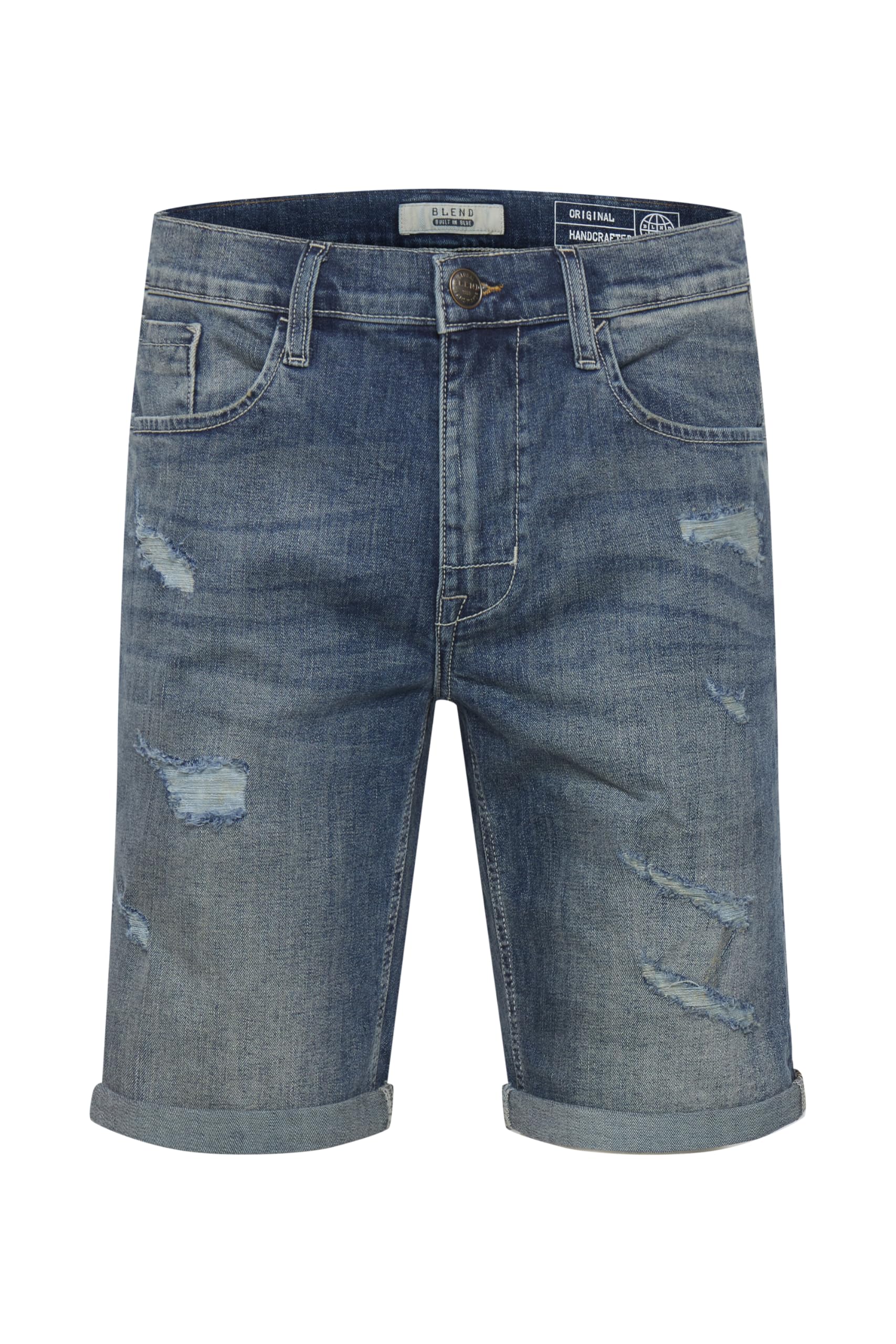 Blend Deniz Herren Jeans Shorts Kurze Denim Hose im Destroyed-Optik aus Stretch-Material Regular Fit