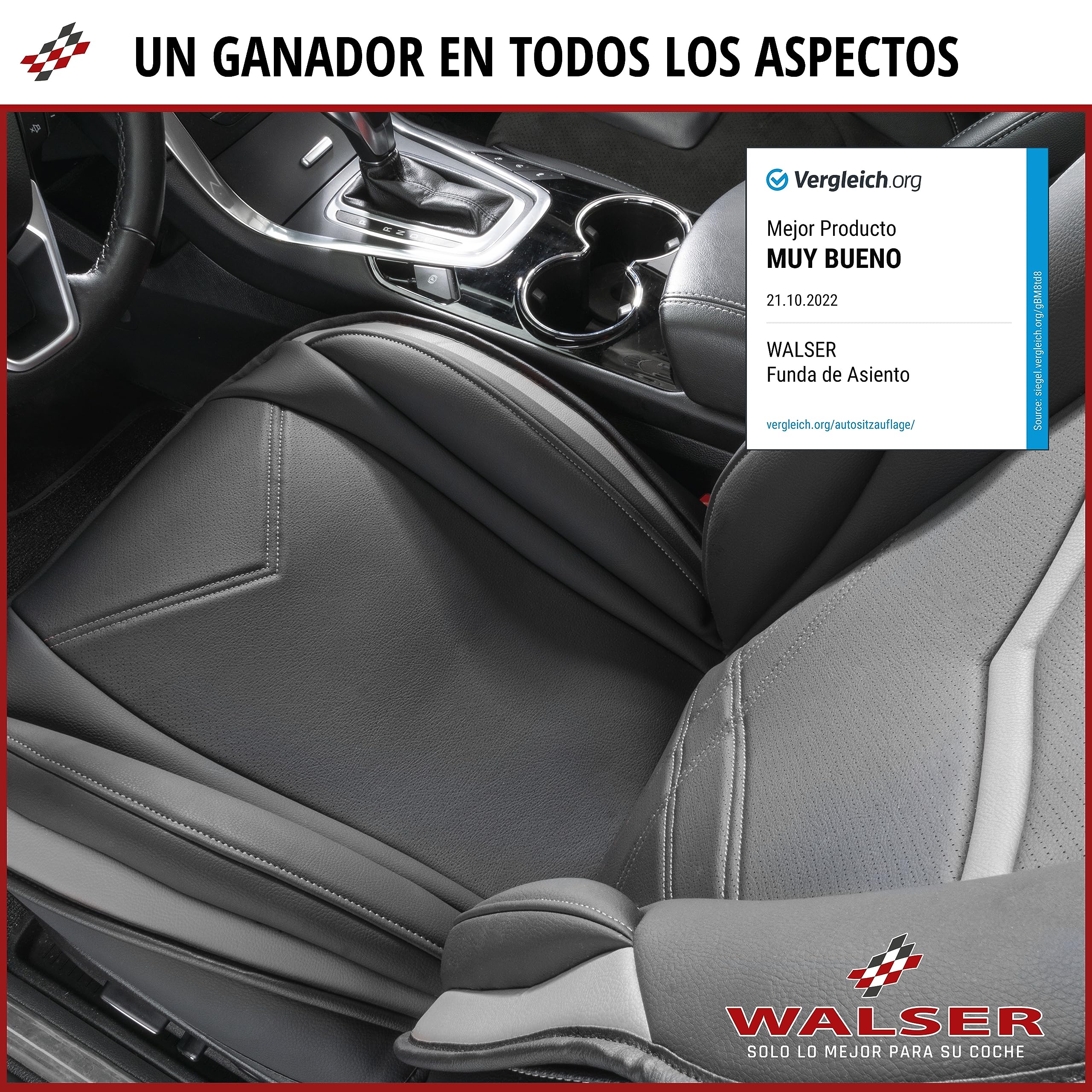 Walser Funda de Asiento de Coche Rey, Universal Almohadilla Protectora en Negro-Gris, para Coches y Camiones con aspecta de Carreras