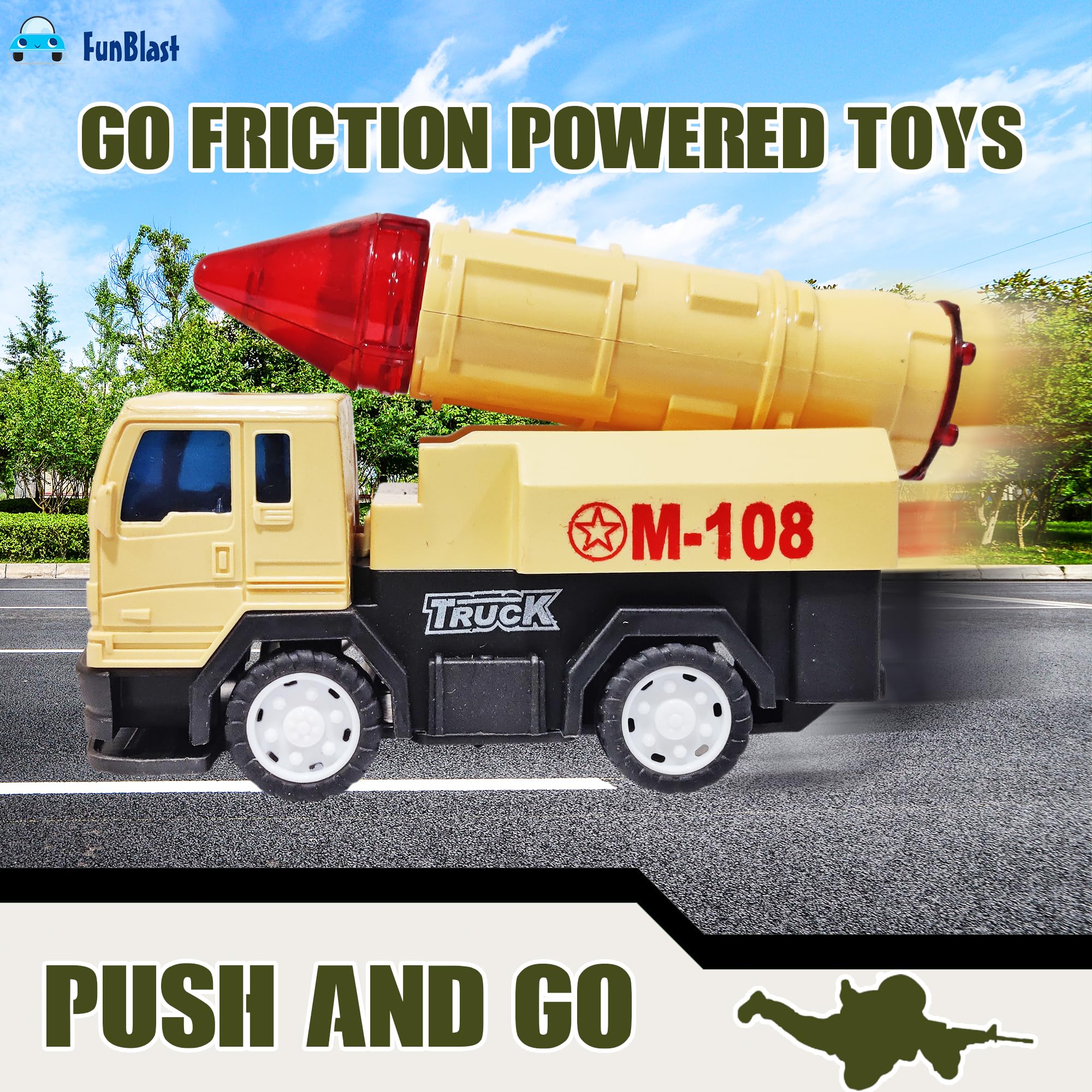 FunBlast Military Truck Toy - Missile Launcher Toys for Kids, Friction Power Army Battlefield Truck Toys for 3+ Year Old Kids, Pretend Play Toy for Kids, Boys (Beige) 3