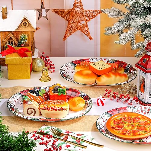 Miniatura 4 de 100 platos desechables de papel ovalados de Navidad a granel de 10 x 12.5 pulgadas, plato grande para cena, plato de papel de Navidad para