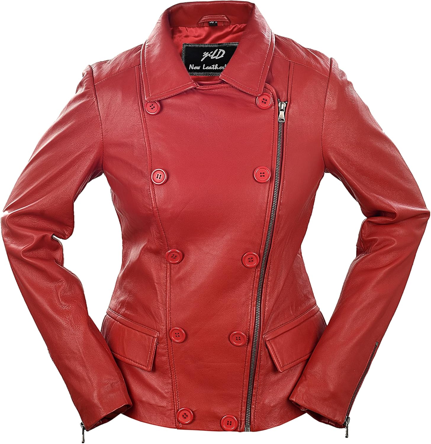 Jild Tailored Stitched Lambskin Leather Jacket Women - Coat Design Lapel Collar Belted Style Motorcycle Jacket Women