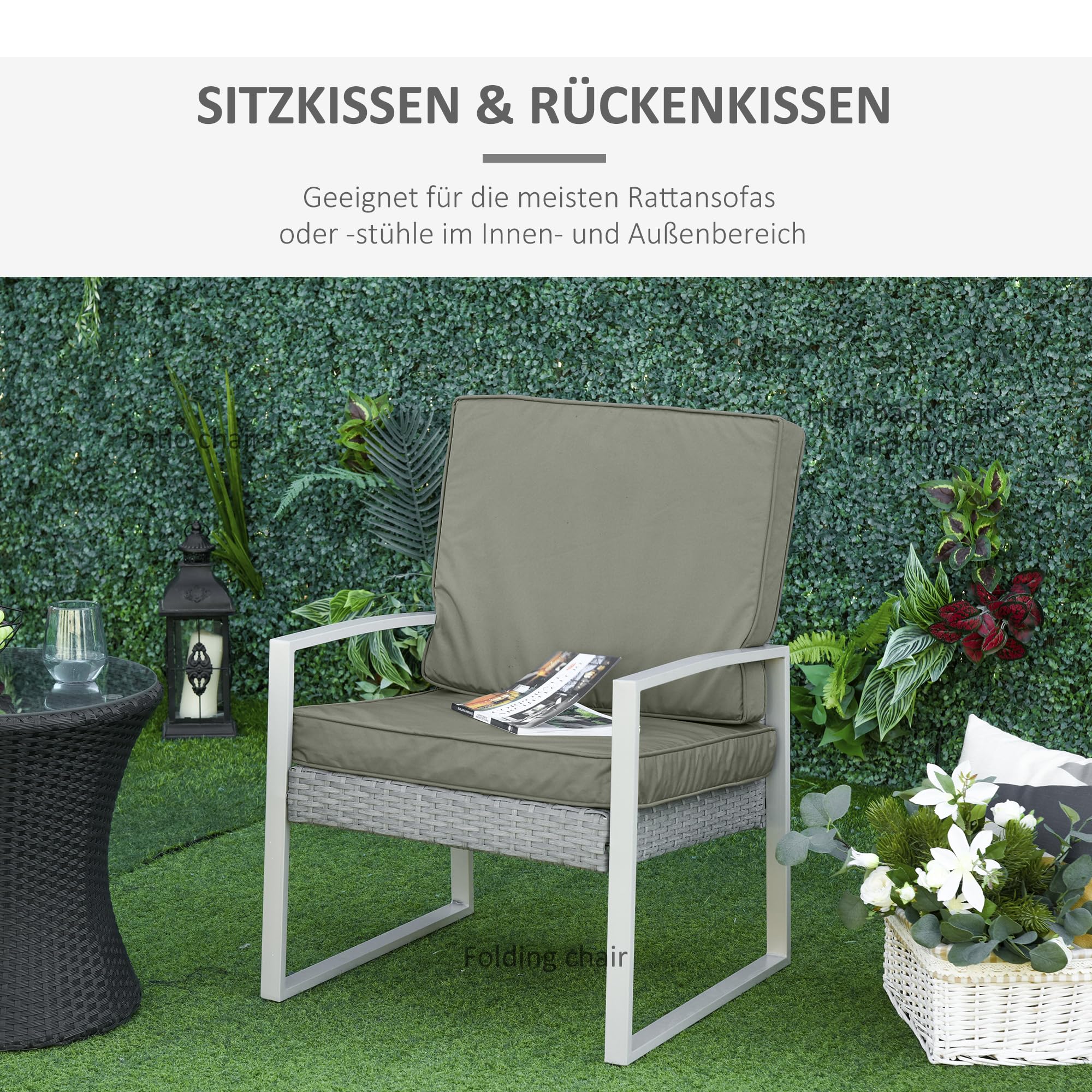 Outsunny set di 2 cuscini per sedia, cuscino per sedia 56 x 52 cm con cerniera, rivestimento in tessuto, imbottitura spessa 7 cm, cuscino lavabile per casa, giardino, auto, ufficio, divano, sedie,