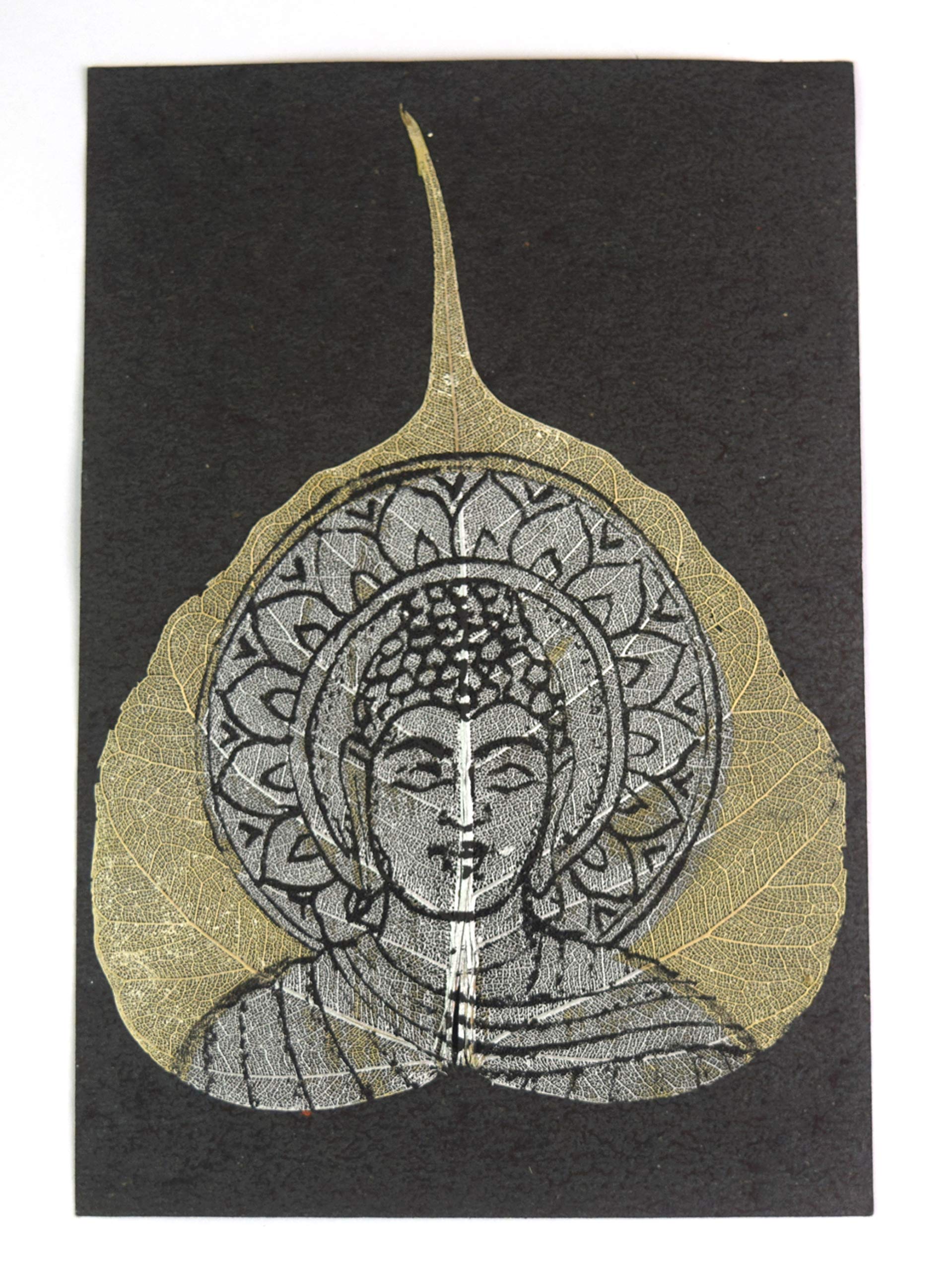 Global Art Hand Painted Buddha Pipal Leaf Art Greeting Cards Showpiece.-image-18