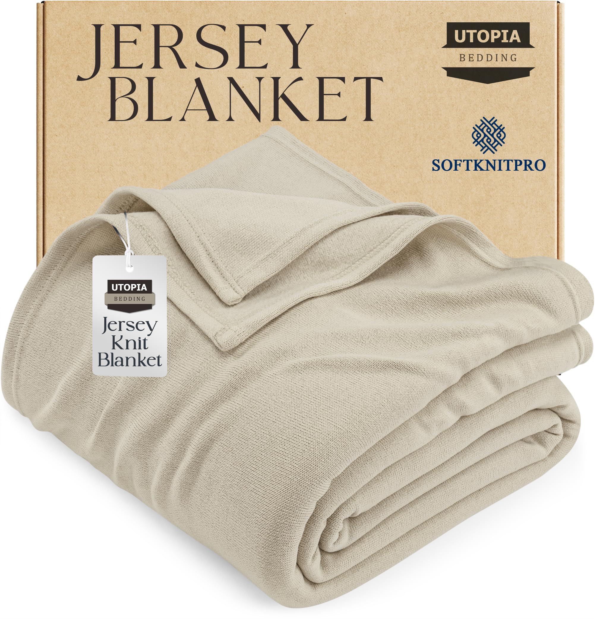 Utopia Bedding Knit Blanket King Size (90x102 Inches, Camel) Soft Lightweight Jersey Breathable Sweatshirt Blanket for Bed,Couch & Sofa