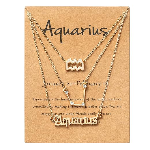 PANTIDE 3Pcs Aquarius Zodiac Layer Necklaces for Women Girl Retro 14K Gold Plated 12 Constellation Pendant Necklaces Exquisite Letter Horoscope Old English Zodiac Sign Necklace Jewelry Birthday Gift