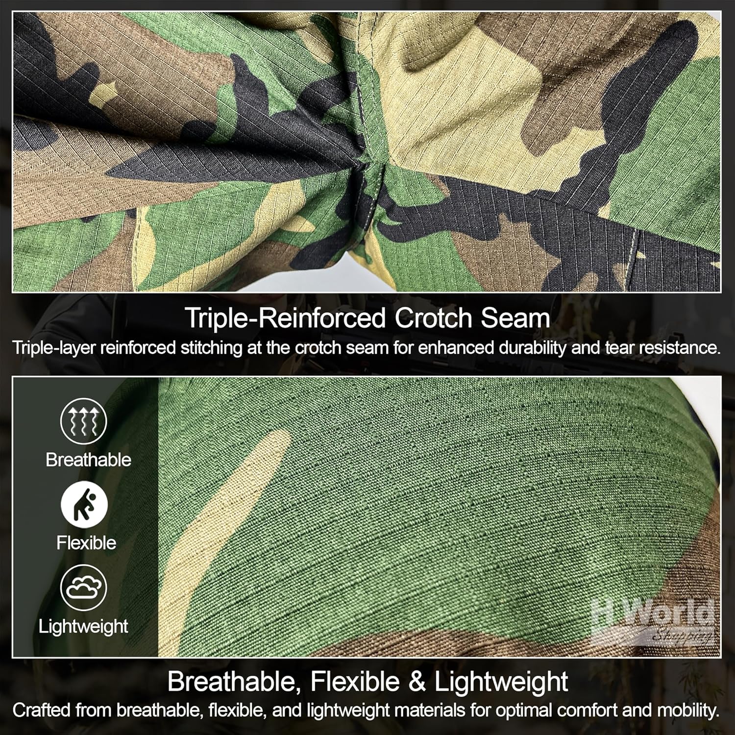 H World Shopping Military Tactical Mens Hunting Combat BDU Uniform Suit Shirt & Pants with Belt Woodland Camo