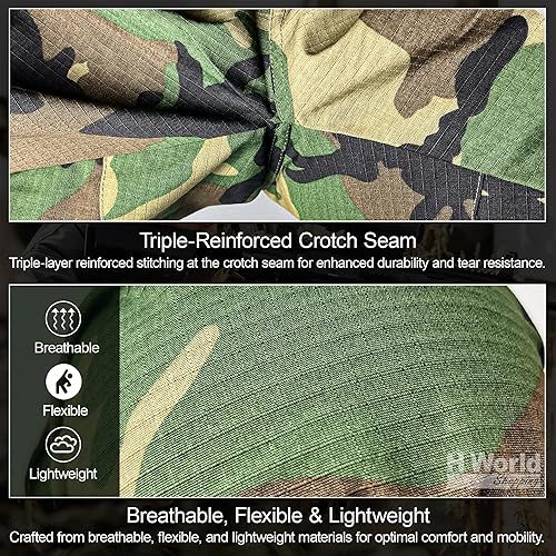 Miniatura 6 de H World Shopping Militar táctico hombre caza combate BDU uniforme traje camisa y pantalones con cinturón Woodland, Camuflaje del bosque