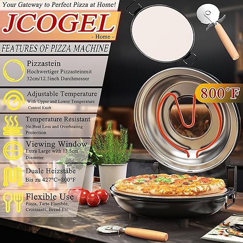 Miniatura 4 de Horno de pizza de encimera para interiores, horno de pizza de 12 pulgadas, horno de pizza para el hogar, máquina de pizza portátil al aire libre,