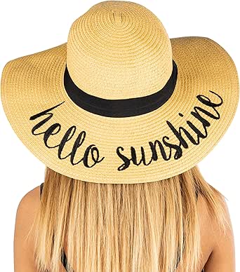 Funky Junque Women’s UPF 50 Bold Cursive Embroidered Adjustable Beach Floppy Sun Hat