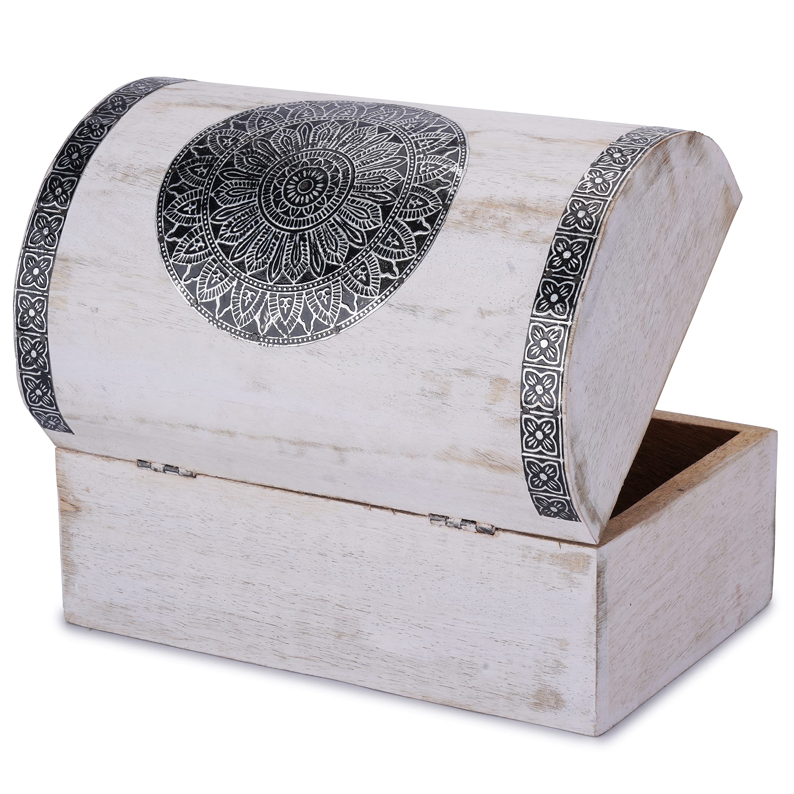Ajuny Joyero Decorativo de Madera con Diseño de Flor de Mandala en la Tapa Organizador de Almacenamiento Multiusos Soporte para baratijas de Recuerdos Caja de Reloj Regalos Blanco - 9x6 Pulgadas