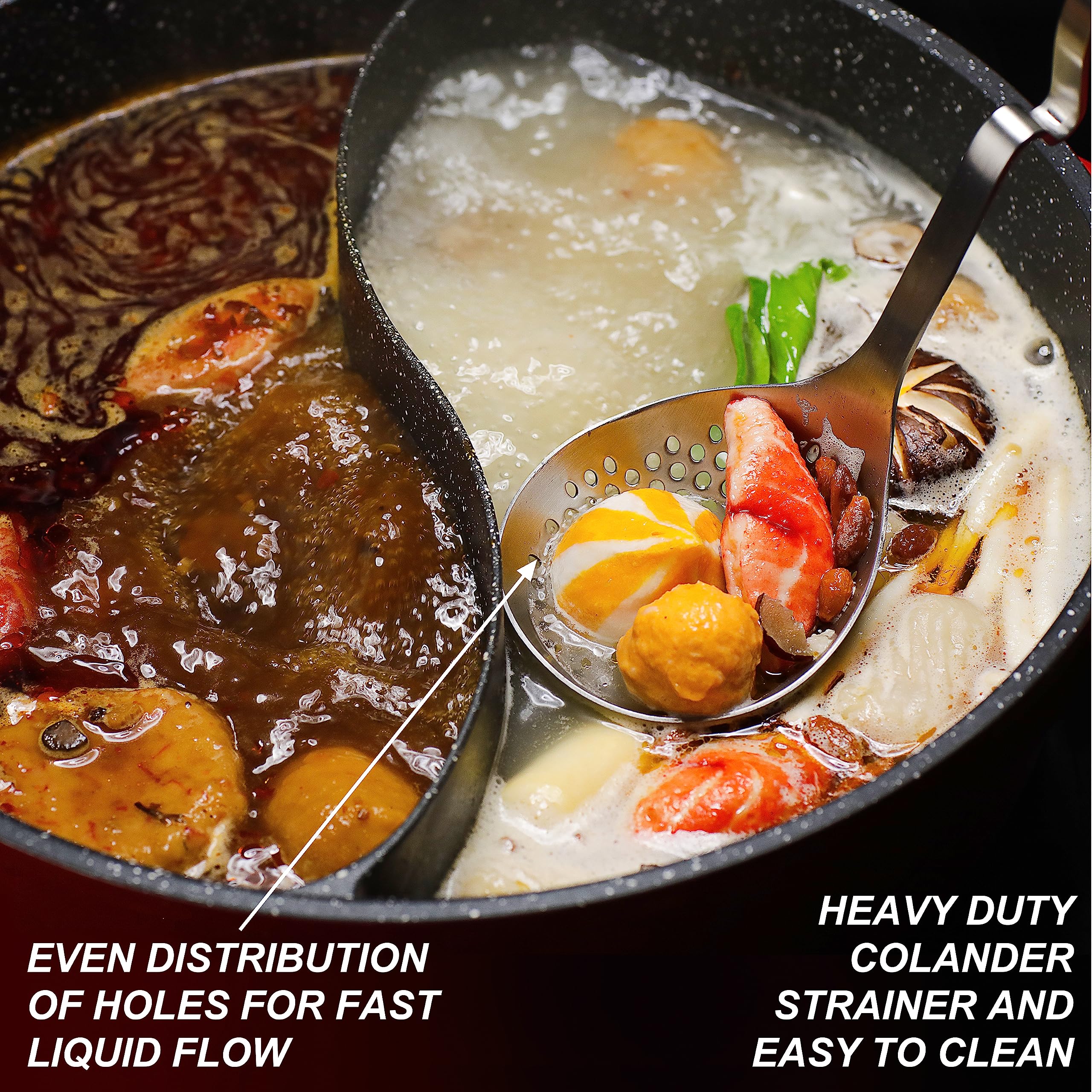 Hot Pot Ladle and Strainer Set – Shabu Shabu Utensils, Hotpot Accessories Kit, Stainless Steel Scoops and Spoons for Hot Pot (Set of 2)