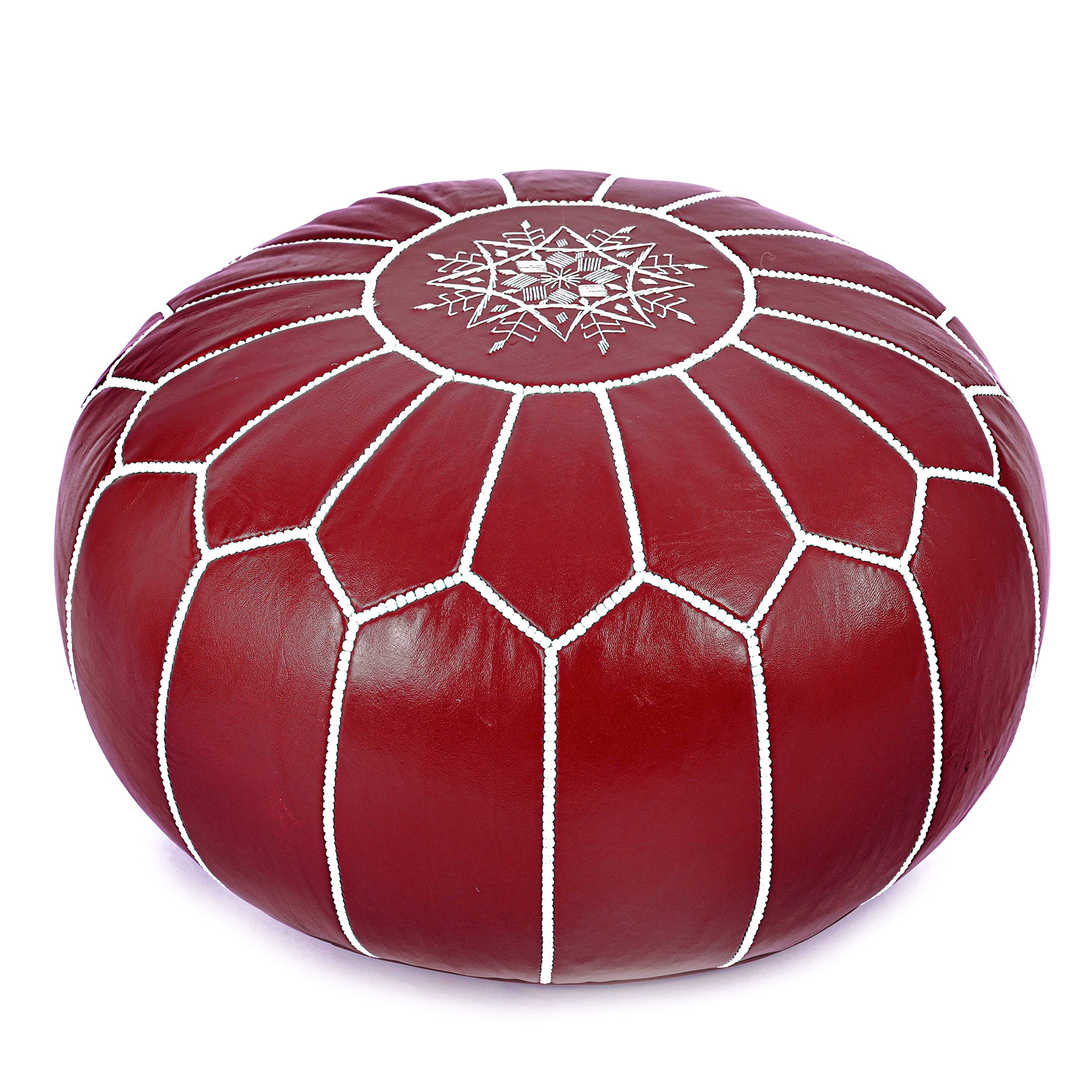 Marrakesh Gallery Moroccan Pouf Cover - Round & Large Ottoman Leather Cover Pouf - Bohemian Living Room Decor - Hassock & Ottoman Footstool - Unstuffed (Ruby)