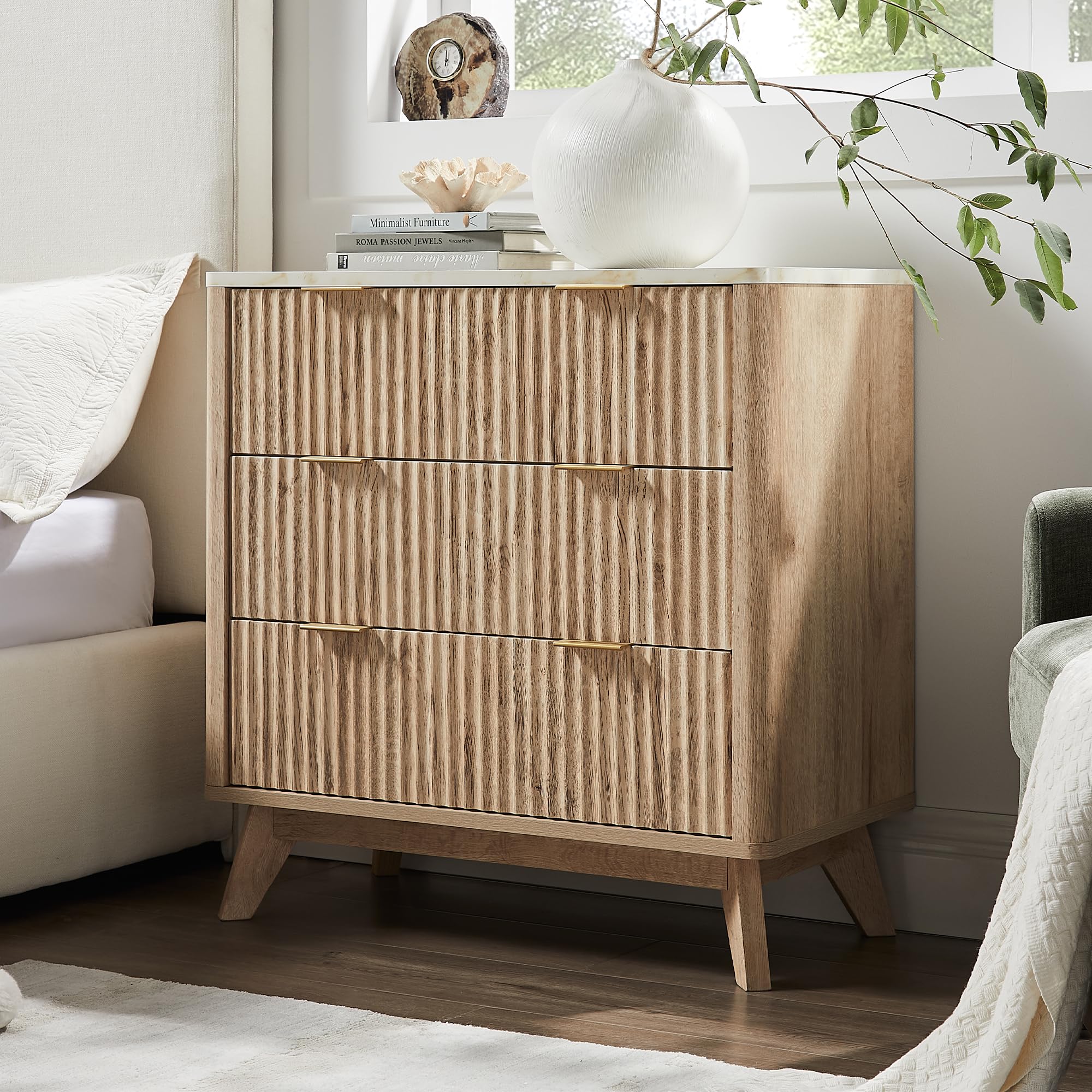 （ひろすけ）T-DEMAND豪華2点セット！ Amazon.com: T4TREAM Fluted 3 Drawers Nightstand, Oversized Extra