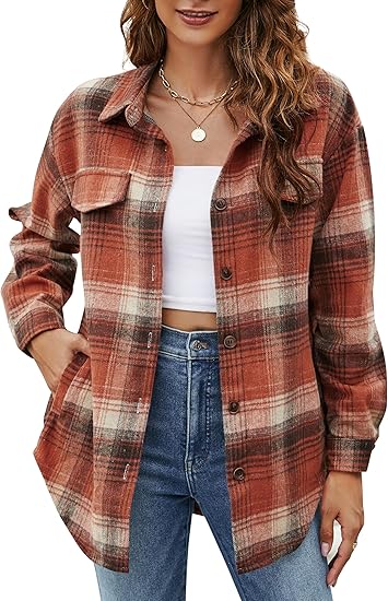 🔥 Cozy Plaid Flannel Shirts for Women! 🔥  Button Down Shacket with Pockets - Perfect for Fall!