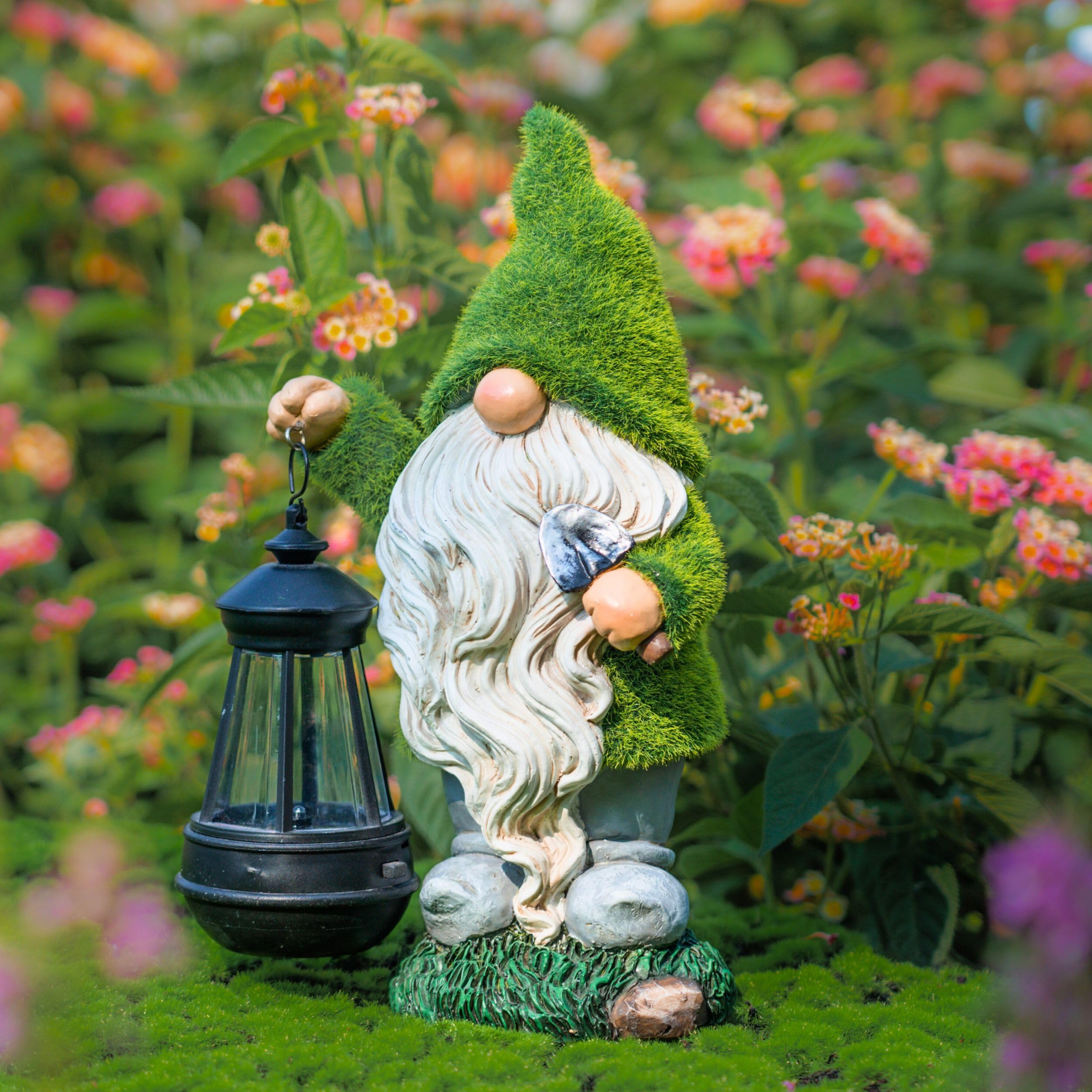 TERESA'S COLLECTIONS Garden Ornaments Outdoor, Lovely Green Gonks with Solar Lantern, Waterproof Resin Gonks Ornaments - Image 3