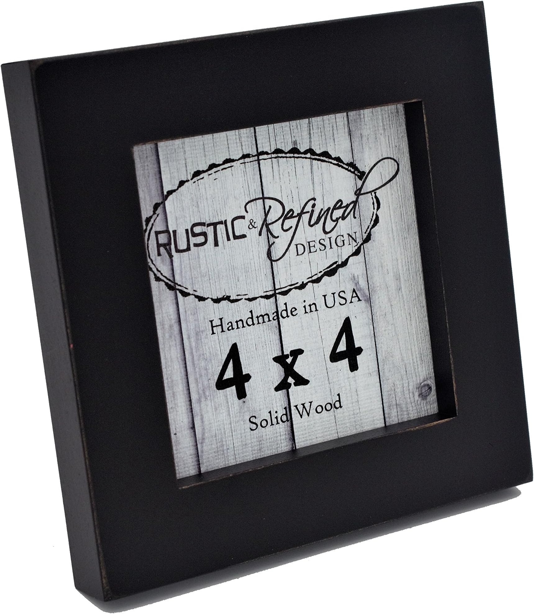 4x4 Solid Wood Made in USA Picture Frame with 1 Inch Border (Gallery Collection) - Black