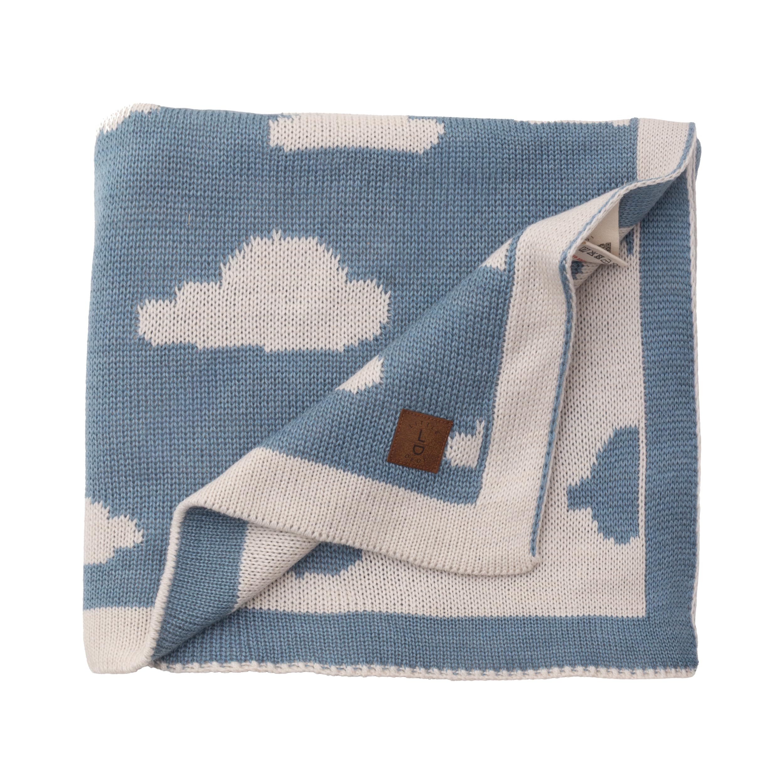 Little Dedi Wolken Babydecke 80x100 cm – Weiche, beidseitig verwendbare Acryl-Strickdecke mit Schleife – Oeko-TEX Zertifiziert – Rauchblau