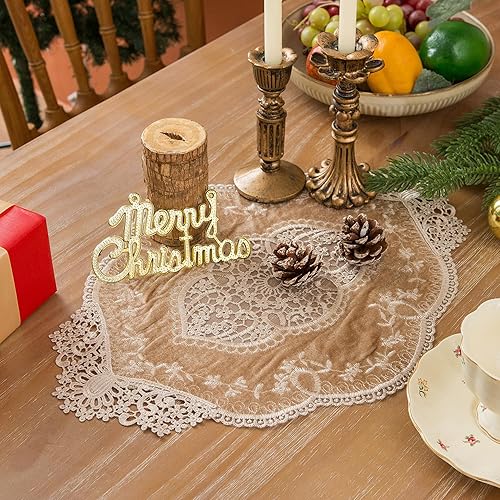 Paquete de 2 manteles individuales de tela ovalada bordados de terciopelo francés para decoración de mesa, cocina, comedor, mesa, 17.3 x 12.6