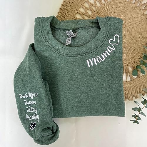 Miniatura 5 de NAZENTI Custom Embroidered Grandma Sweatshirt with Kids Name on Sleeve, Mothers Day Shirts, Grandma