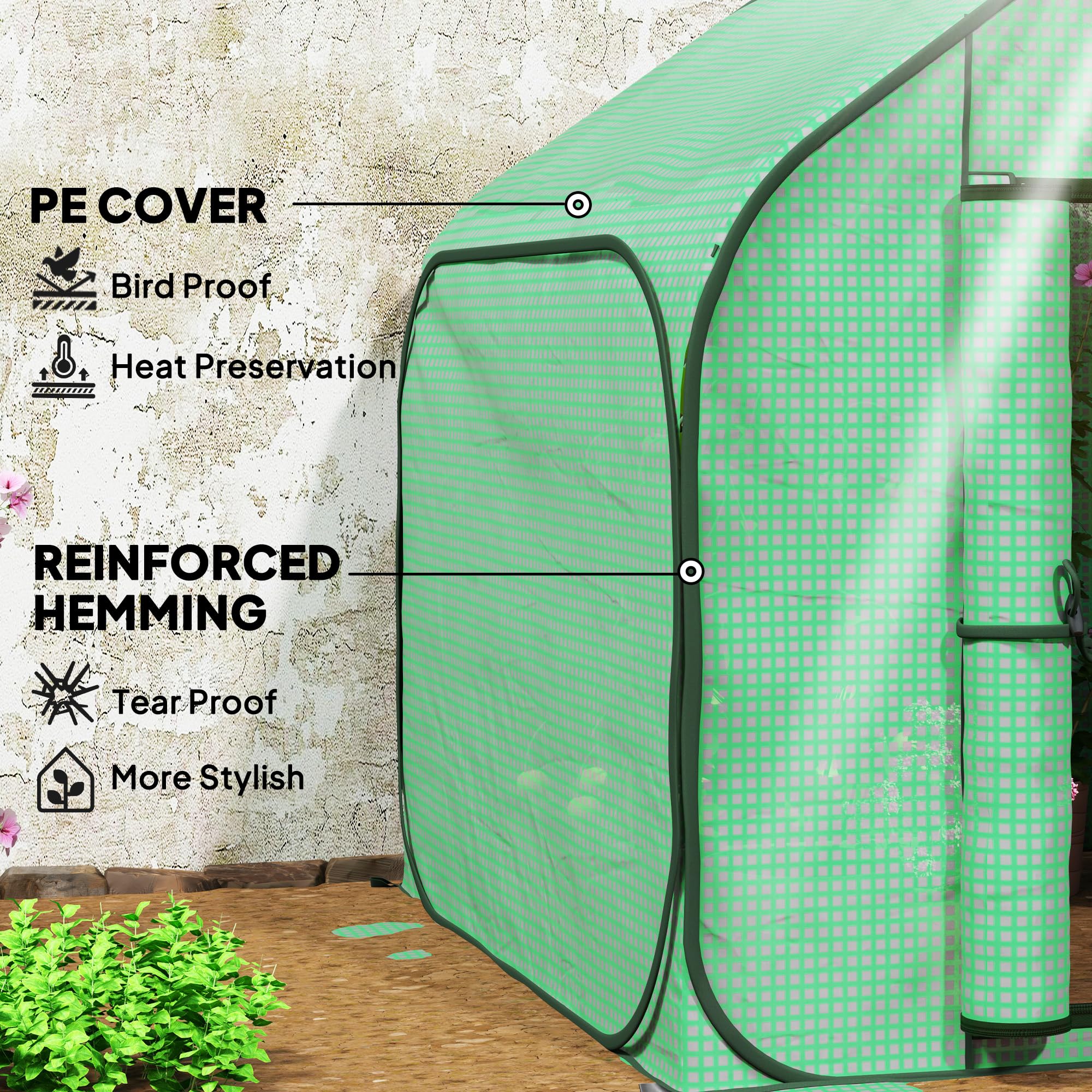 Outsunny Mini Pop Up Greenhouse with Reinforced PE Cover - Image 4