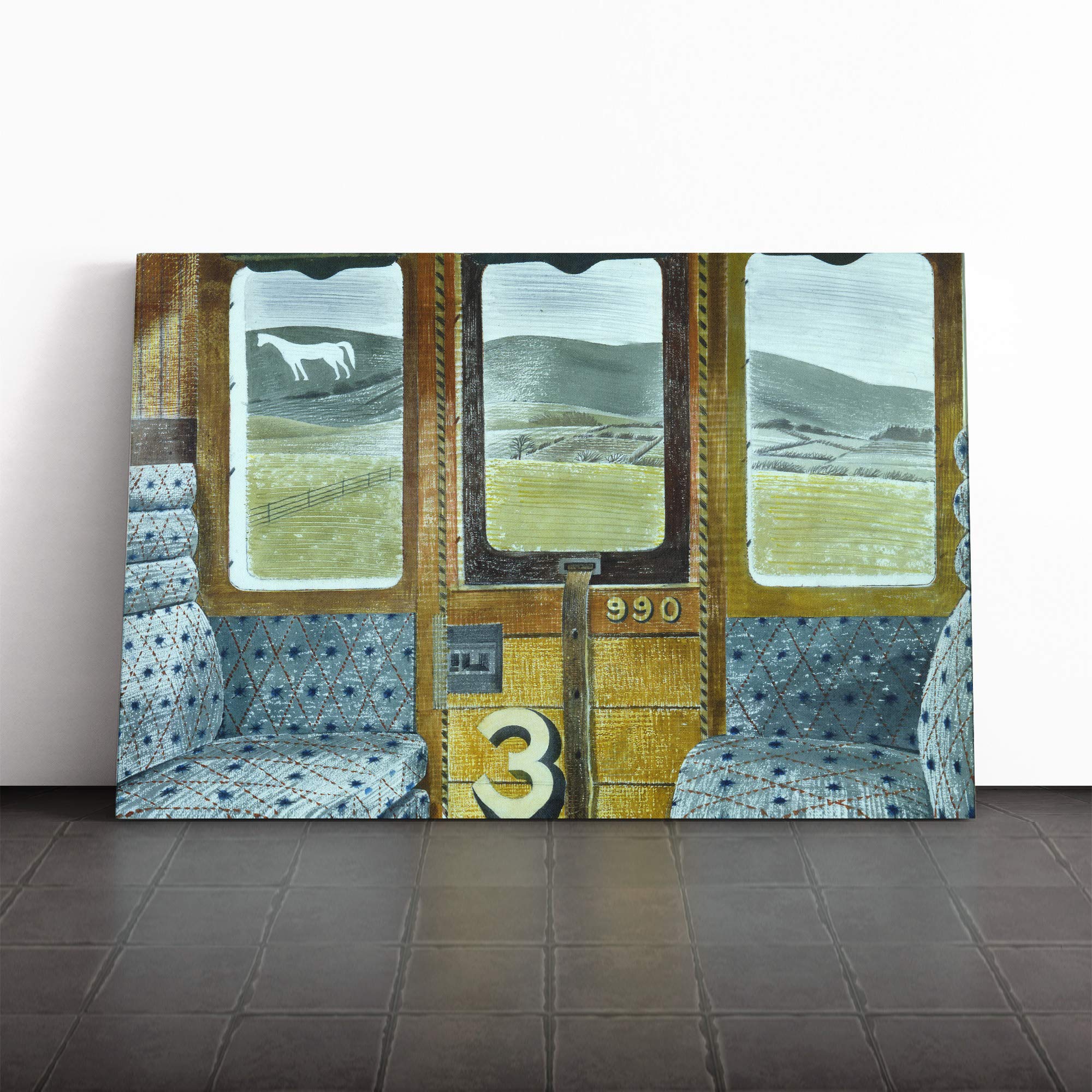 Eric Ravilious Train Landscape Canvas Print | Gallery Wrapped 30mm Frame Wall Art | 24x16 inches | Ready to Hang | Modern Landscape Picture | Living Room Bedroom Lounge Office
