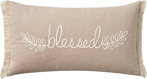 Miniatura 2 de Mina Victory Life Styles - Almohada bordada natural de 12 x 21 pulgadas