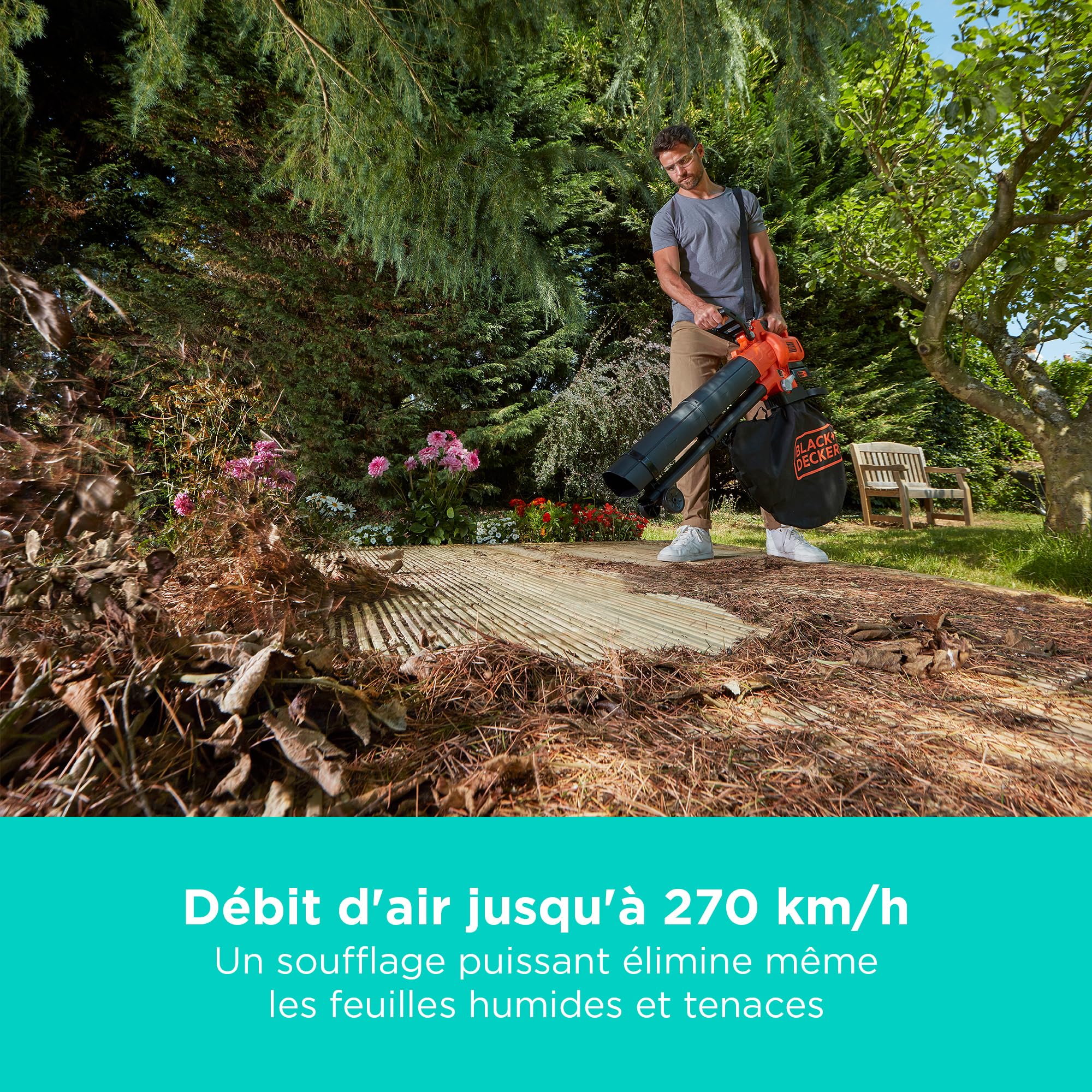 BLACK+DECKER - Souffleur, aspirateur et broyeur de feuilles sans fil 36V, sac de collecte 45L, batterie lithium 2,5Ah, BCBLV3625L1-QW