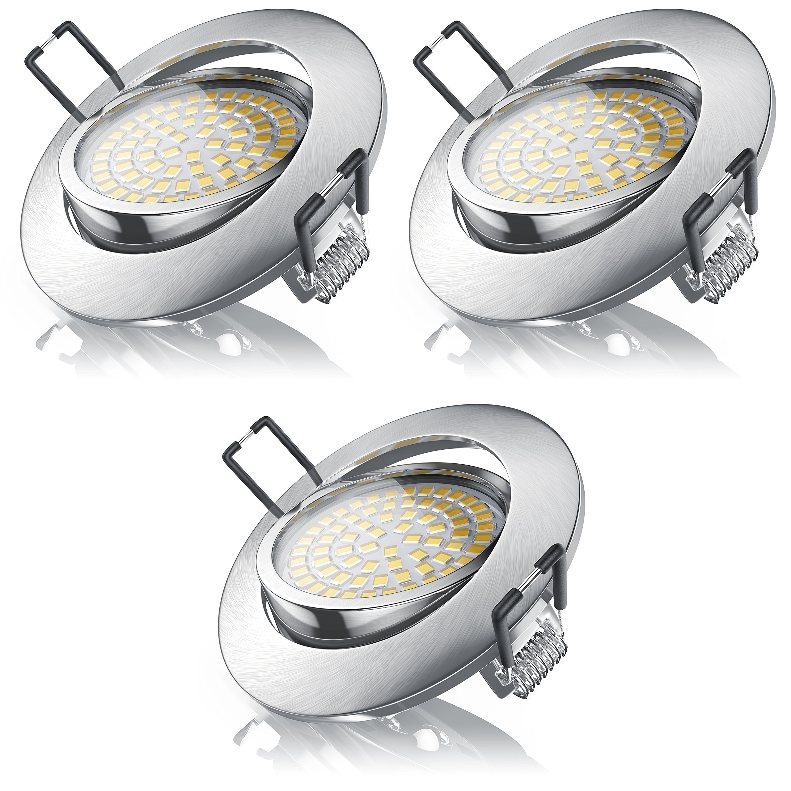 Brandson - 3 x LED ceiling spot warm white swivel-mounted - LED Recessed light - LED Recessed spot Spotlight LED ceiling spotlights - Slim aluminium die-cast frame stainless steel appearance