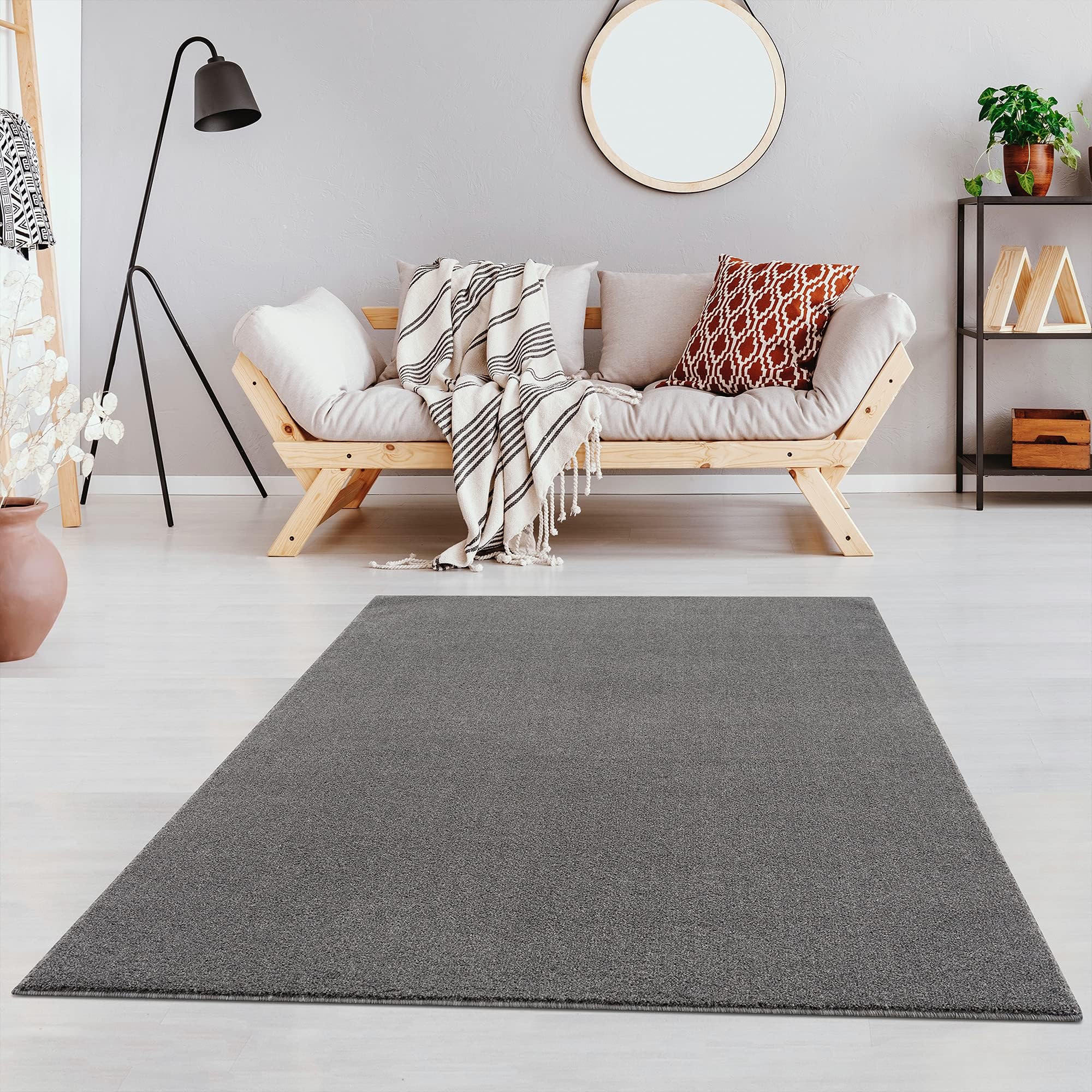 Fashion4HomeLiving Room Carpet, Plain Rug for Children's Room, Bedroom, Study, Office, Hallway and Kitchen, Short Pile Rug, Light Grey, Size: 120 x 170 cm