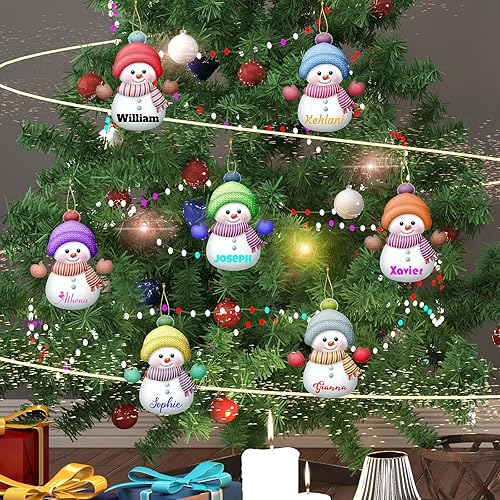 Miniatura 2 de Adornos de Navidad personalizados con nombre, muñeco de nieve, adorno de Navidad para el árbol de Navidad, decoración del hogar (7 unidades, 7