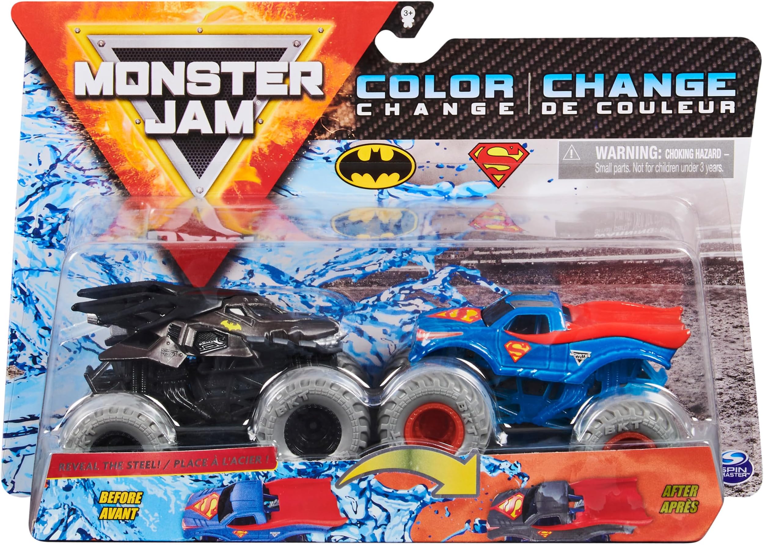 Monster Jam, Official Batman Vs. Superman Color-Changing Die-Cast Monster Trucks, 1:64 Scale