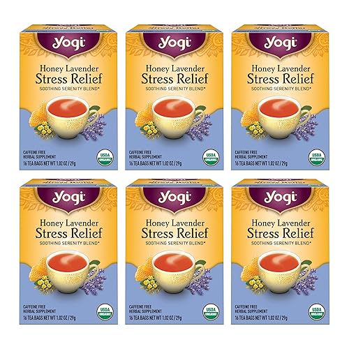 Yogi Tea Honey Lavender Stress Relief - Té orgánico de manzanilla y lavanda con melisa, limoncillo, hoja de menta, sabor a miel y más, para aliviar