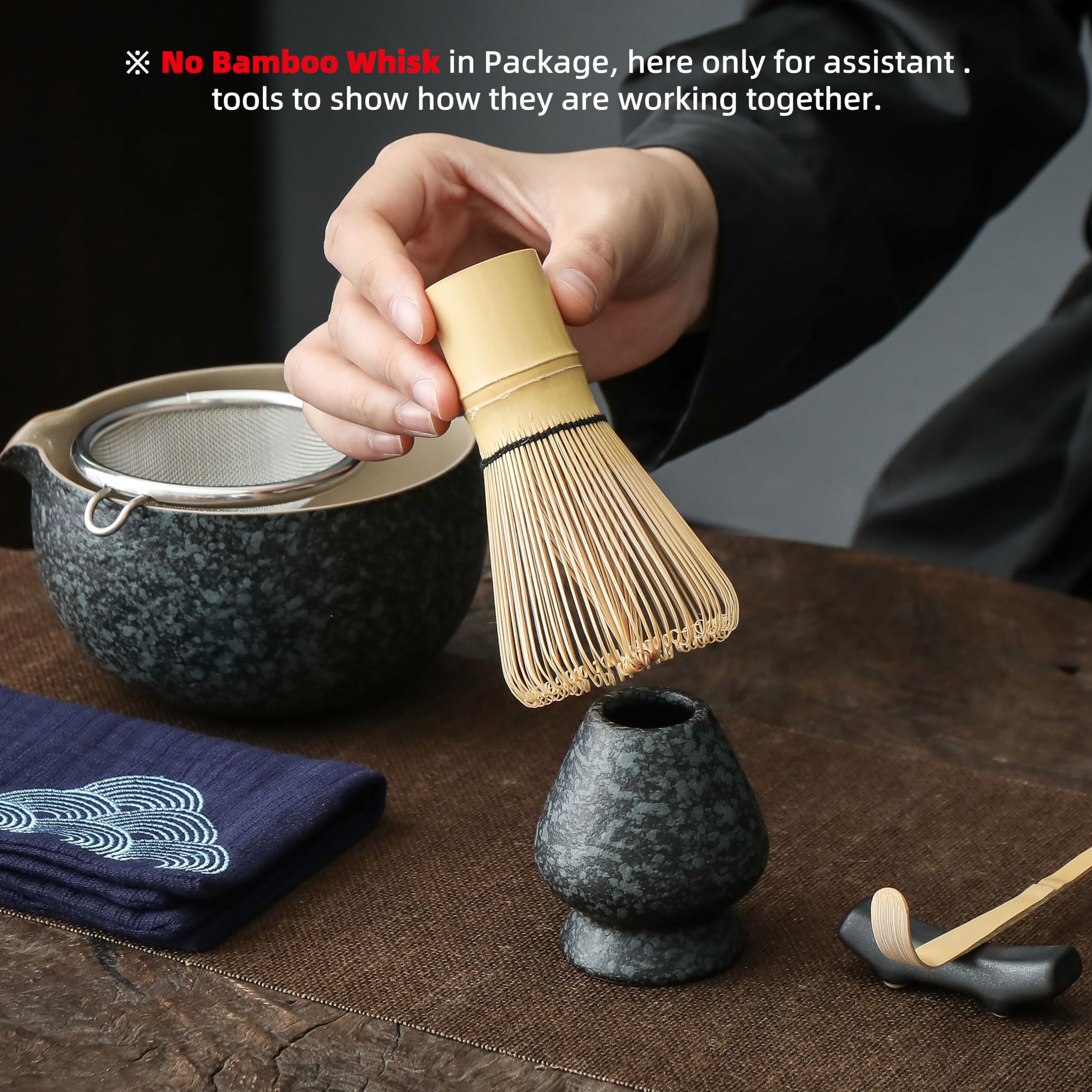 TEANAGOO Giapponese naturale Rock Texture Matcha Chawan con frusta Rest, 1 oz. K17, Lt. Grigio, Matcha Tea Bowl, Ciotola di ceramica, Ciotole di tè per Matcha, Ceramica Matcha Bowl