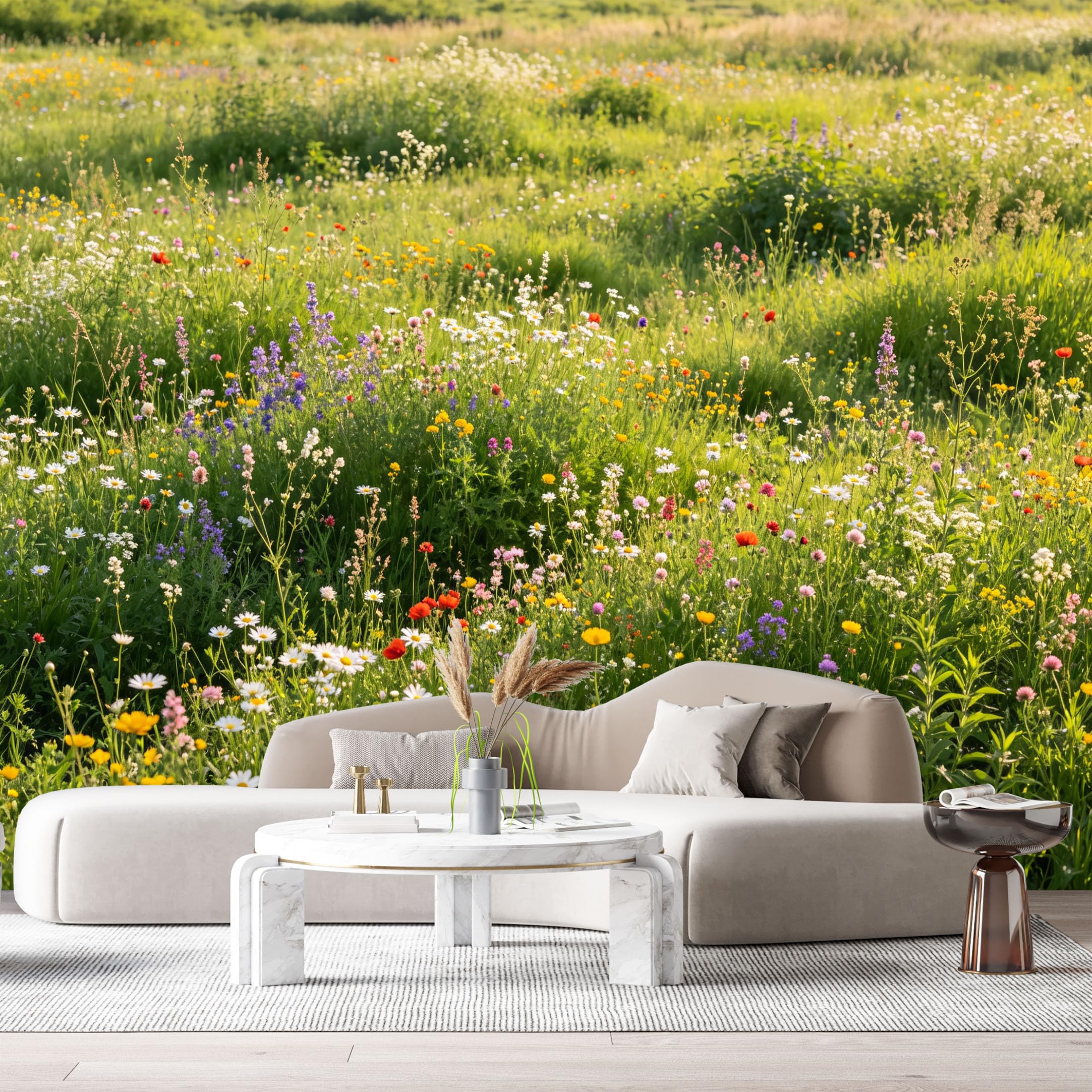Custom Size Wall Murals Wildflower Meadow Botanical Landscape Sunshine Field SelfAdhesive Wall Fabric Removable Large Wallpaper for Photo Living Room