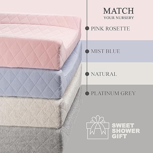 Miniatura 6 de Cambiador de bebé contorneado de algodón orgánico con colchón de espuma impermeable, incluye funda suave, extraíble y lavable, correa de seguridad,