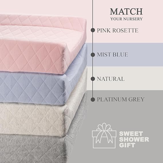 Organic Cotton Covered Contoured Baby Changing Pad | Waterproof Foam Mattress, Soft, Removable & Washable Cover, Safety Strap, Non-Slip Bottom, Topper for Standard Size Infant Diaper Table & Dresser