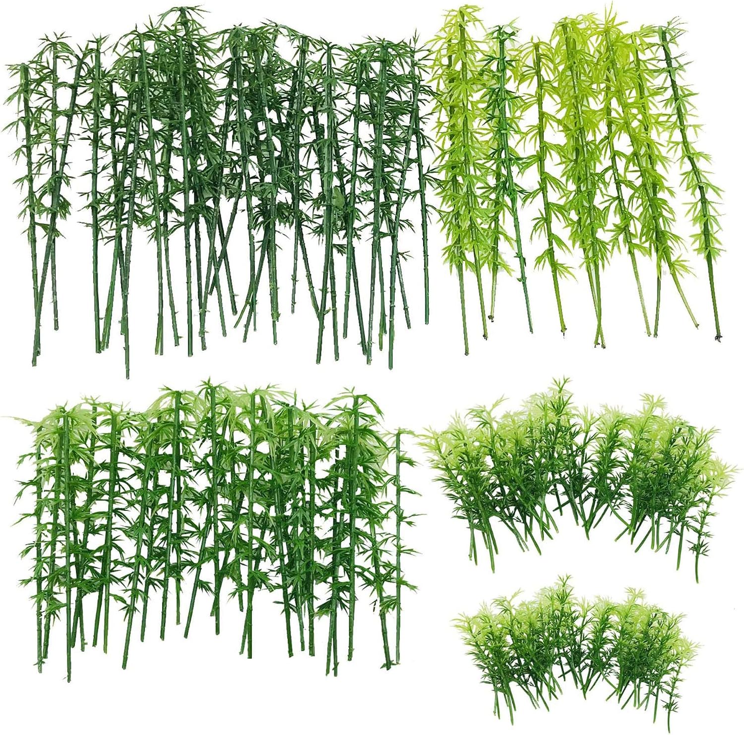 120 PCS Model Bamboo Trees, Woohome 5 Size Green Plastic Bamboo Trees for Home Decoration, Miniature Landscape, Landform Diorama Project (2.4 inch – 5.9inch)