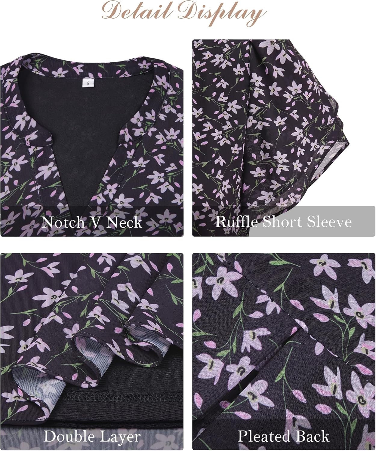Women Tops Dressy Casual Short Sleeve Blouses Petal Ruffle Shirts V Neck Chiffon Work Business Tunic Double Layer - Image 4