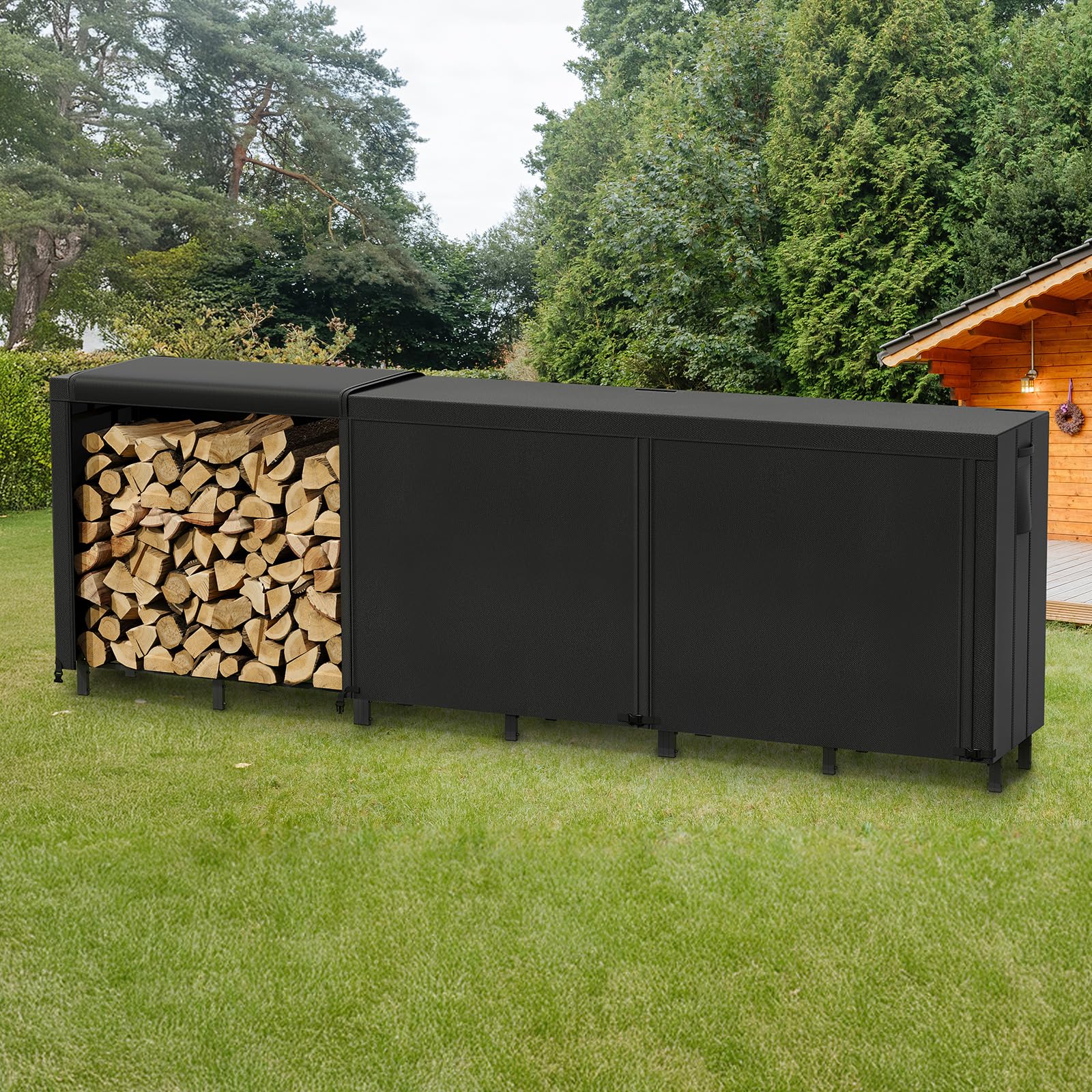 Lifewit Estante Almacenamiento Leña con Cubierta Impermeable, 365.8×58,5×122cm Estante Resistente para Troncos, Soporte para Leña, Registro de leña con Tapa para Chimeneas, Pozos de Fuego