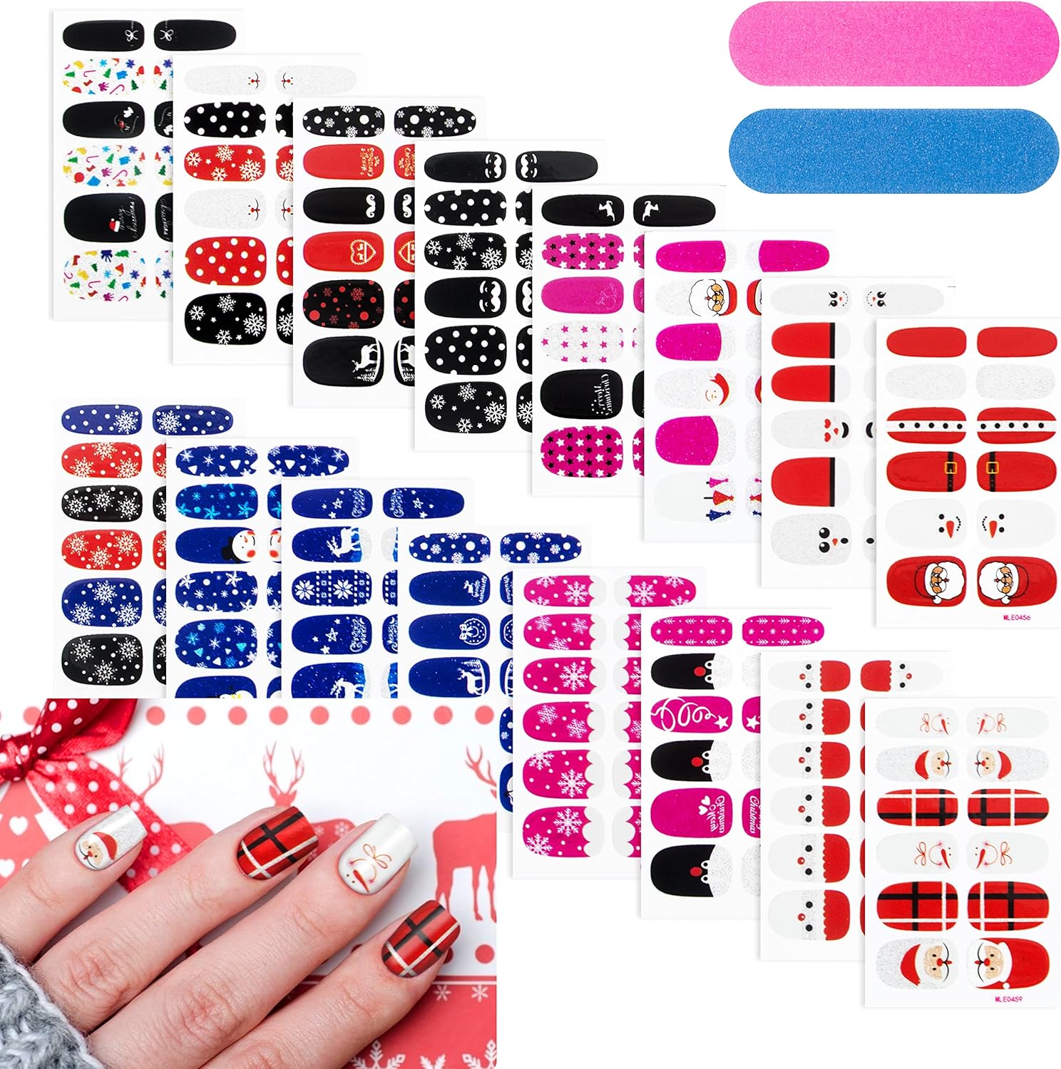 Christmas Nail Polish Strips 16 Sheets Self-Adhesive Full Nail Wraps with 2 Pcs Nail Files Santa Snowflake Snowman Deer Holiday Nail Polish Stickers Decals for Women Girls Christmas Party Nail Decor : Beauty & Personal Care