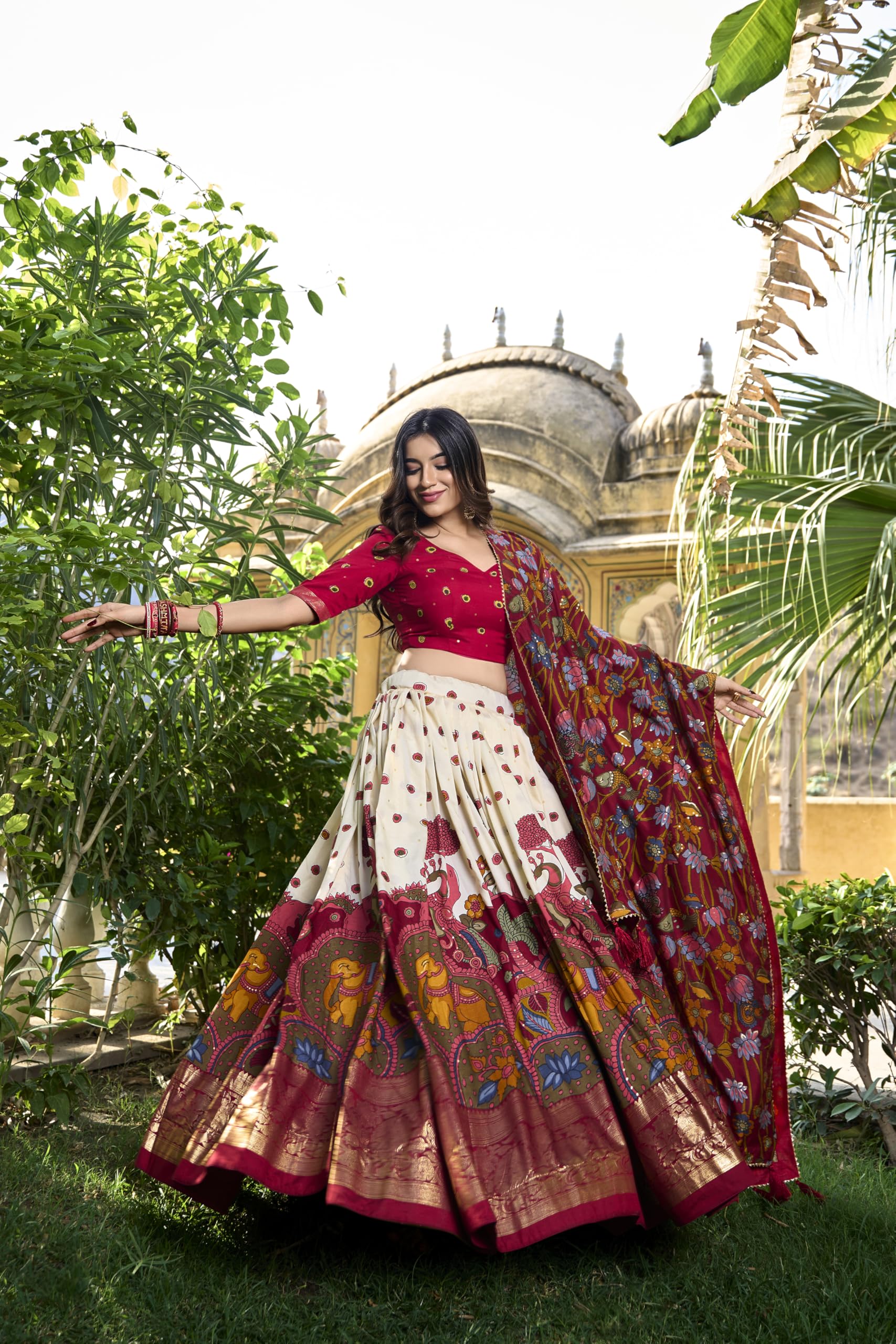 LooknBook Art Women Silk Unstitched Lehenga Choli (ARD1219OWT_Off White_Free Size) - Image 4 thumbnail